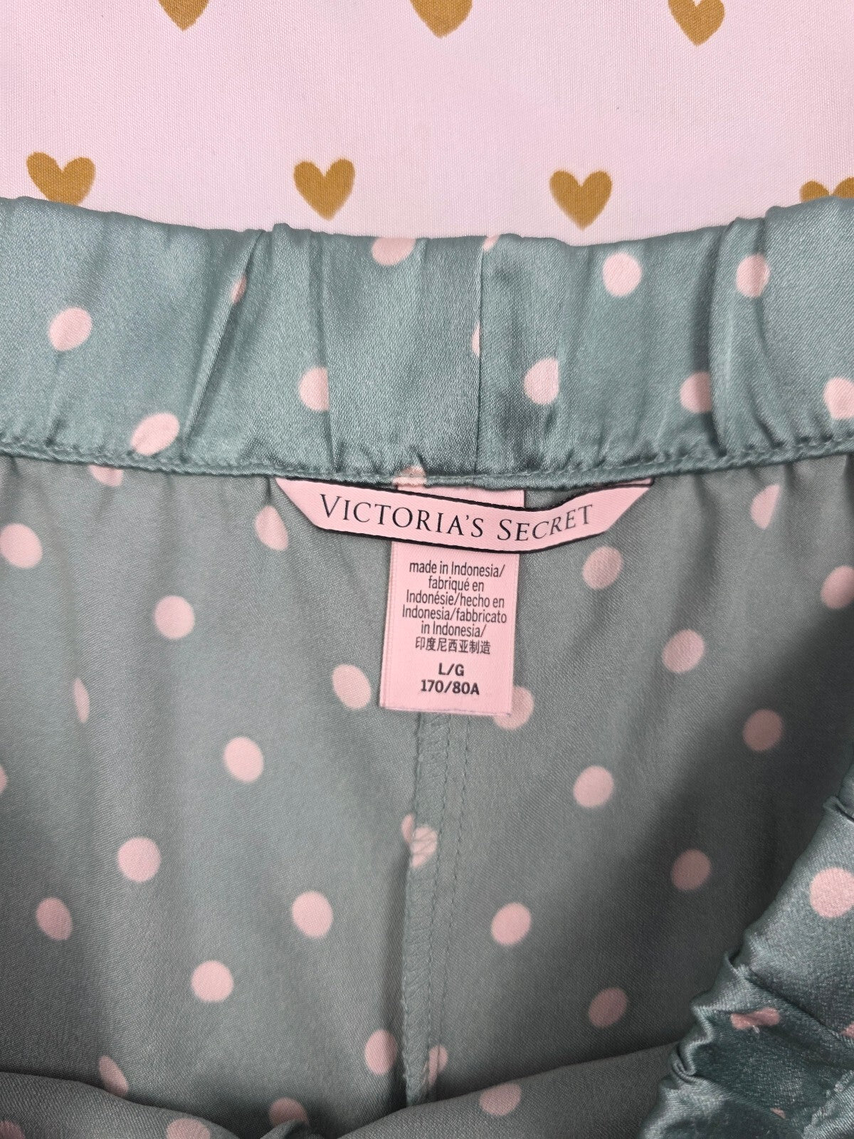 Victorias Secret Satin Green Polka Dot LARGE Sleep Shorts Boxers Pajama Bottoms