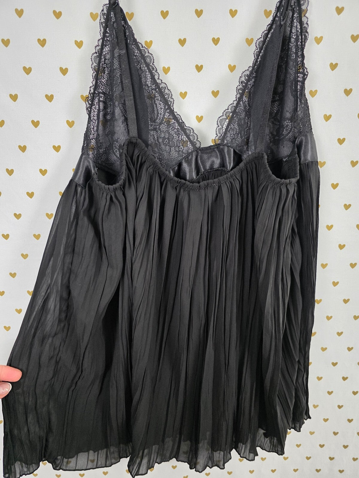 Victorias Secret Black Pleated Babydoll Nightie Lingerie Flowy Lace XL