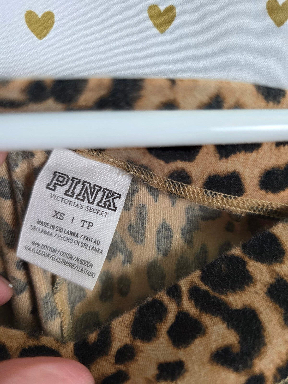 Victorias Secret Pink Quarter Zip Leopard Cheetah SET 2pc Outfit Leggings XS