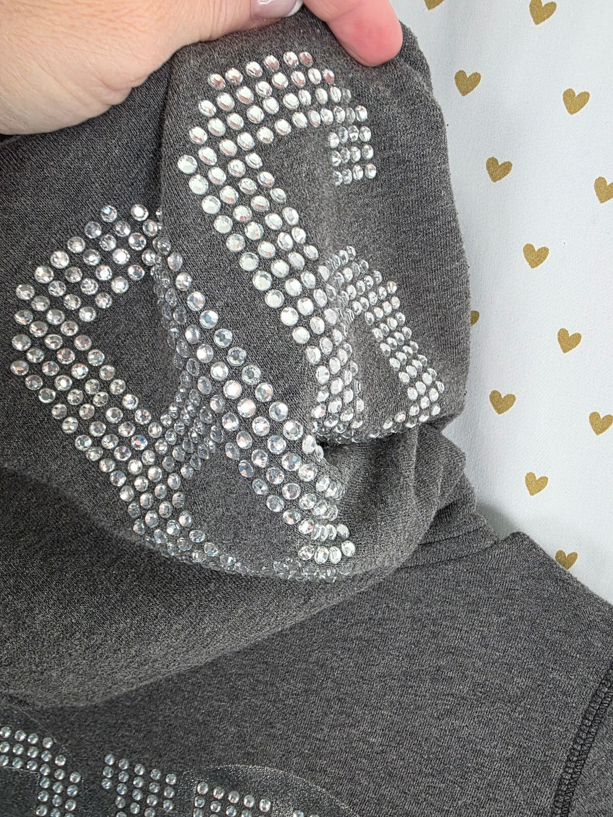 Victorias Secret Pink Vintage Grey Bling Y2k Studded Heart Jacket Hoodie Small