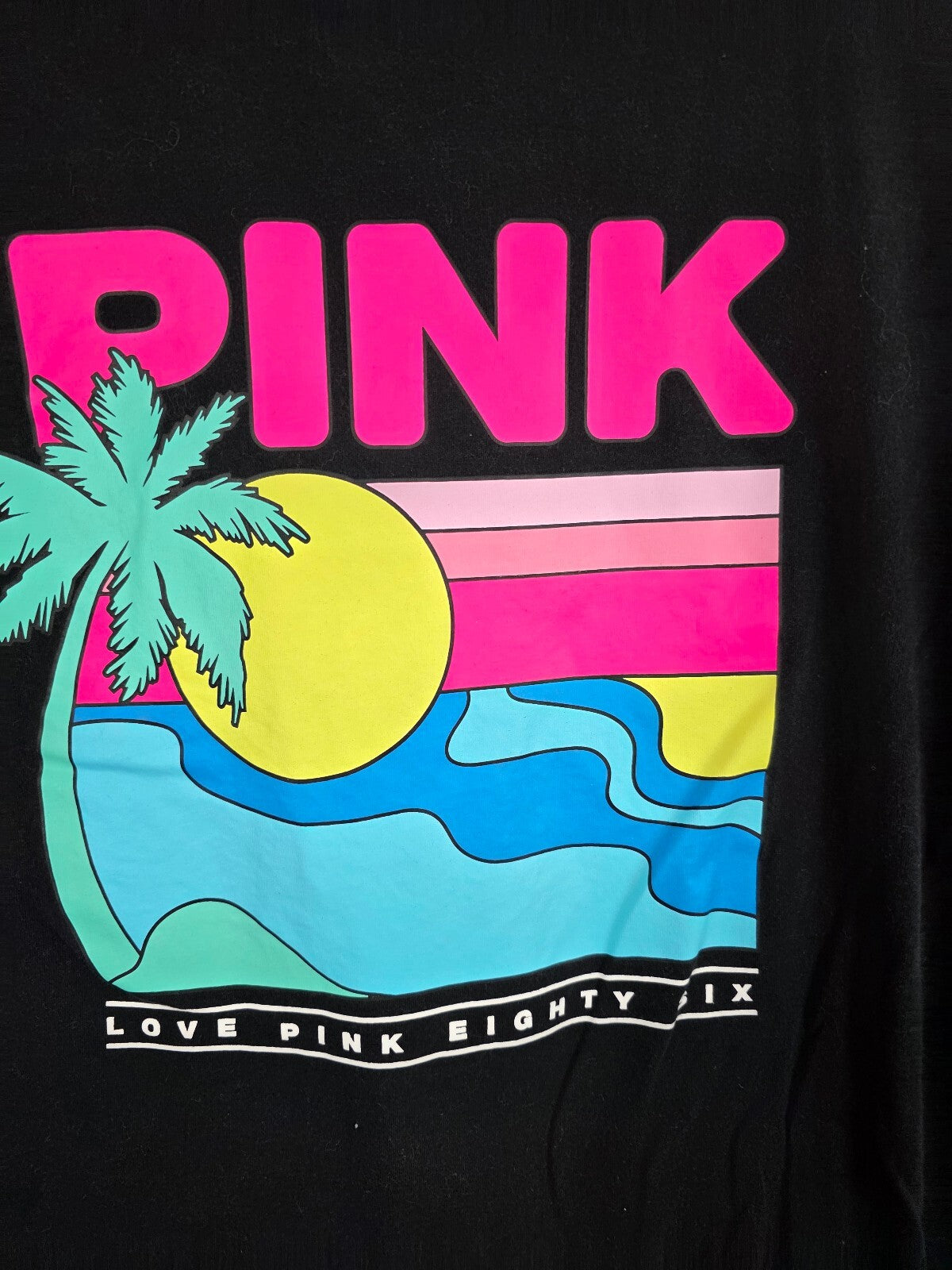 Victorias Secret PINK Beach Logo Tee shirt Black Small