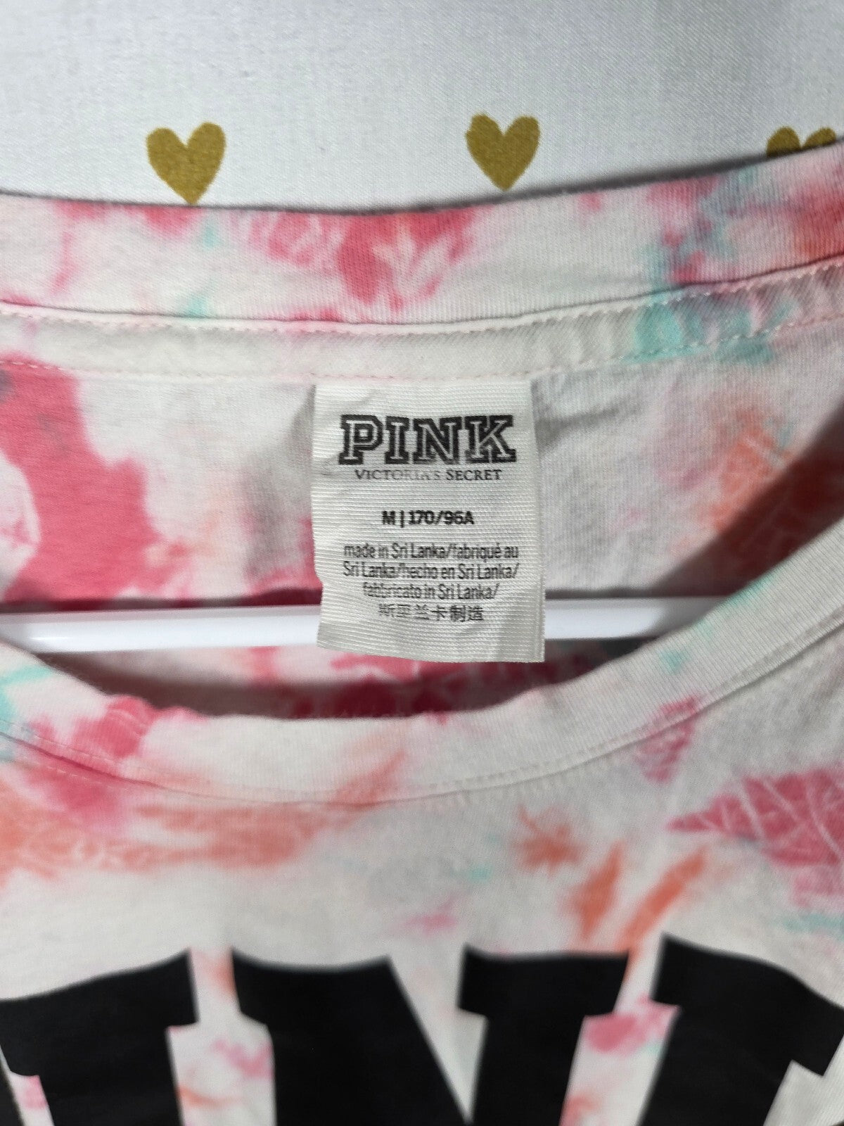 Victorias Secret PINK Tye Dye Cropped Logo Long sleeve Tee shirt MEDIUM
