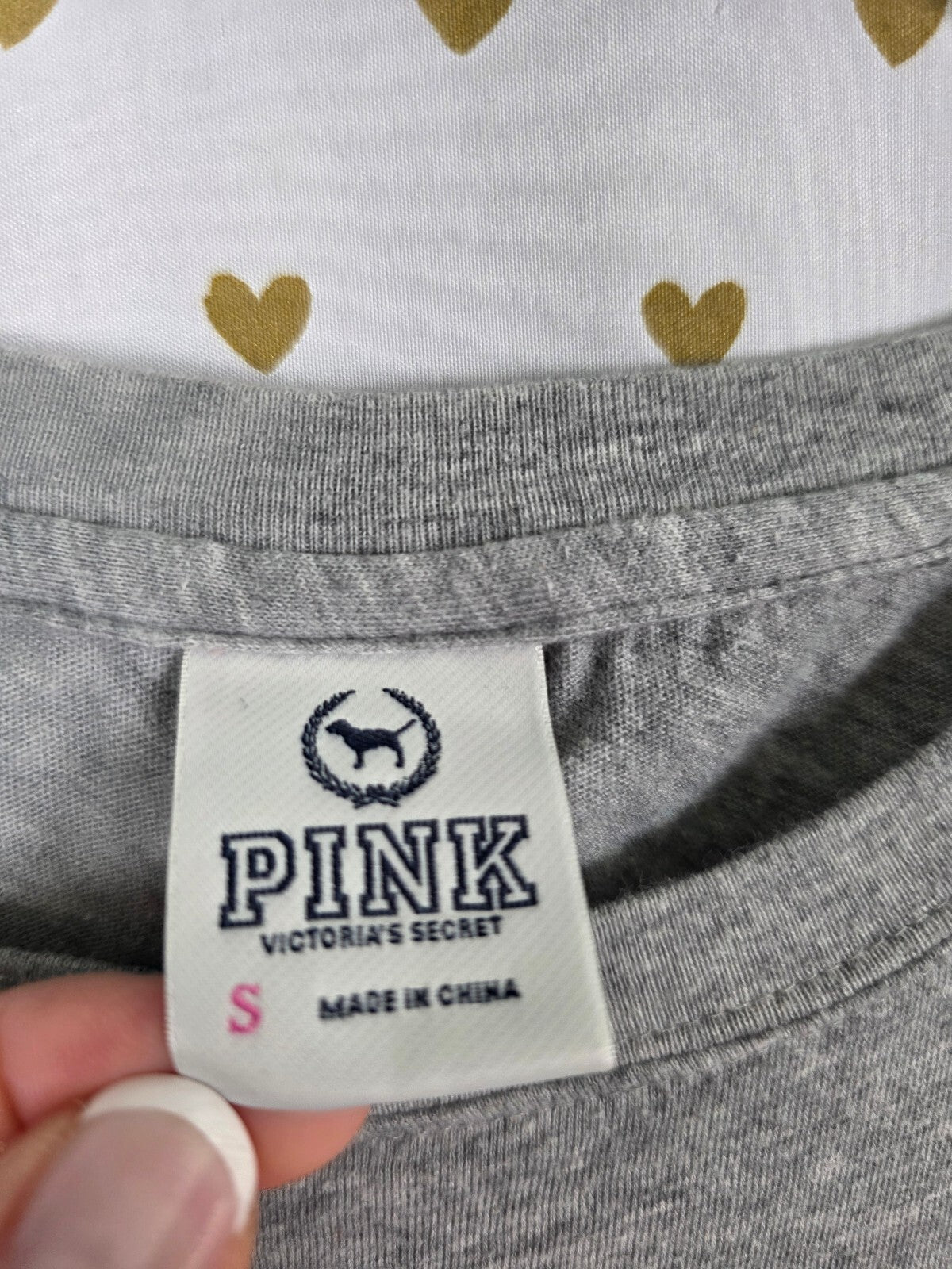 Victorias Secret PINK Vintage Gold Logo LOVE Long Sleeve Tee shirt y2k Small