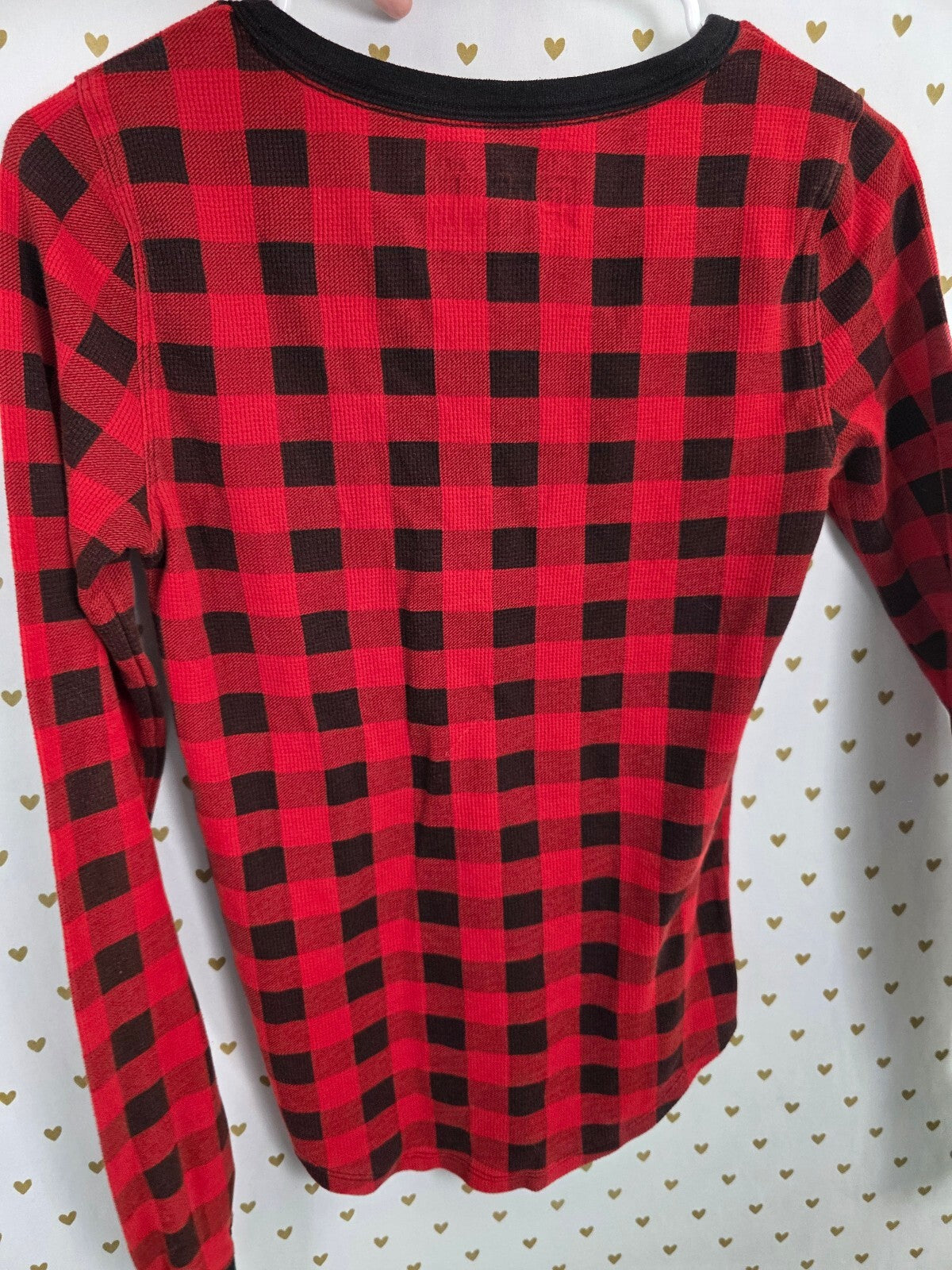 Victorias Secret PINK Buffalo Plaid Check Thermal Henley Long Sleeve Shirt M