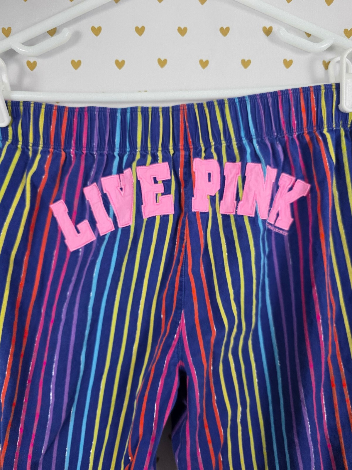 Victorias Secret LIVE PINK Rainbow Stripe Medium Sleep Pants Pajama PJ Bottoms