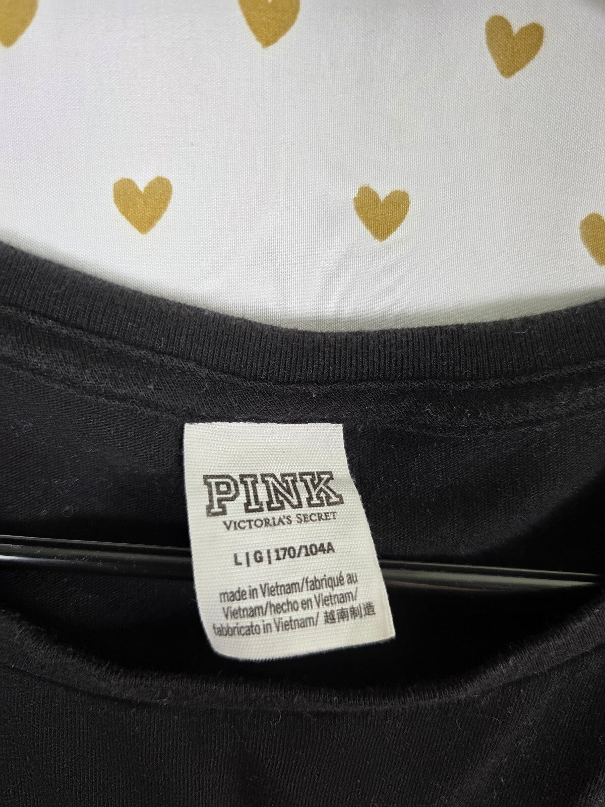 Victorias Secret PINK Rainbow Bling Sequined Cropped Black tee shirt Large