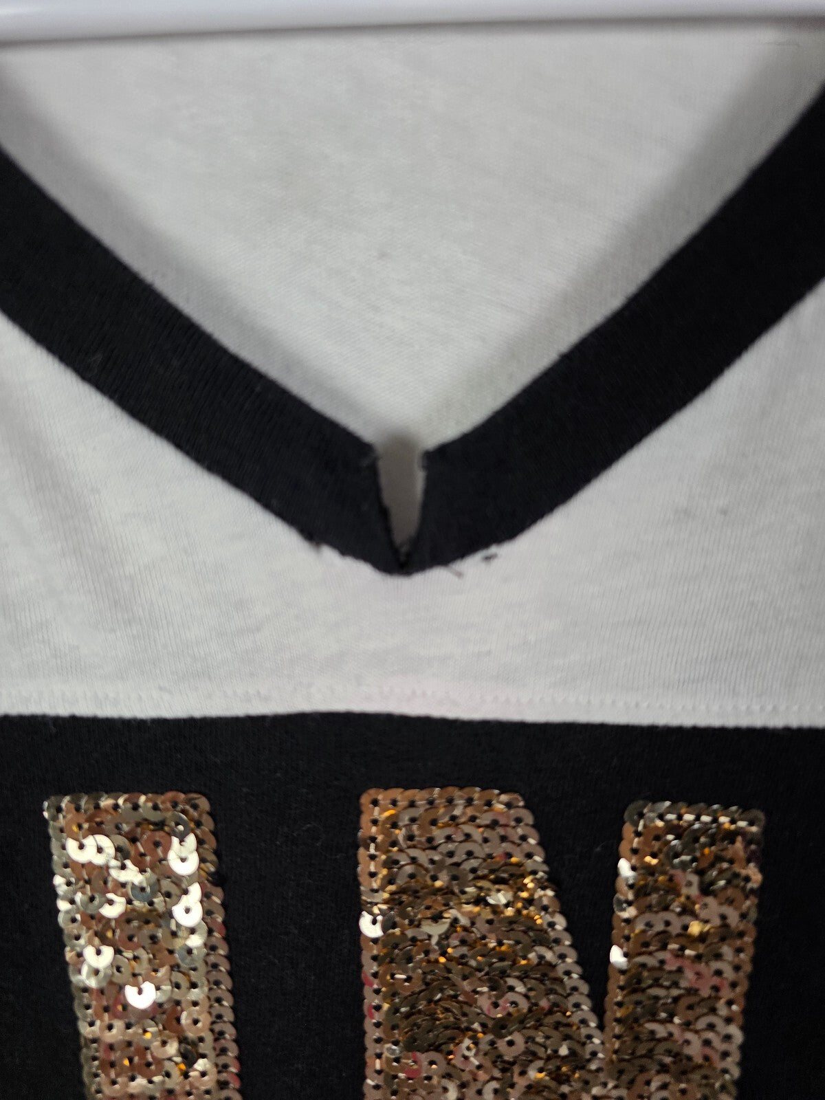 Victorias Secret PINK BLING V neck colorblock Gold Sequin Tee shirt XS