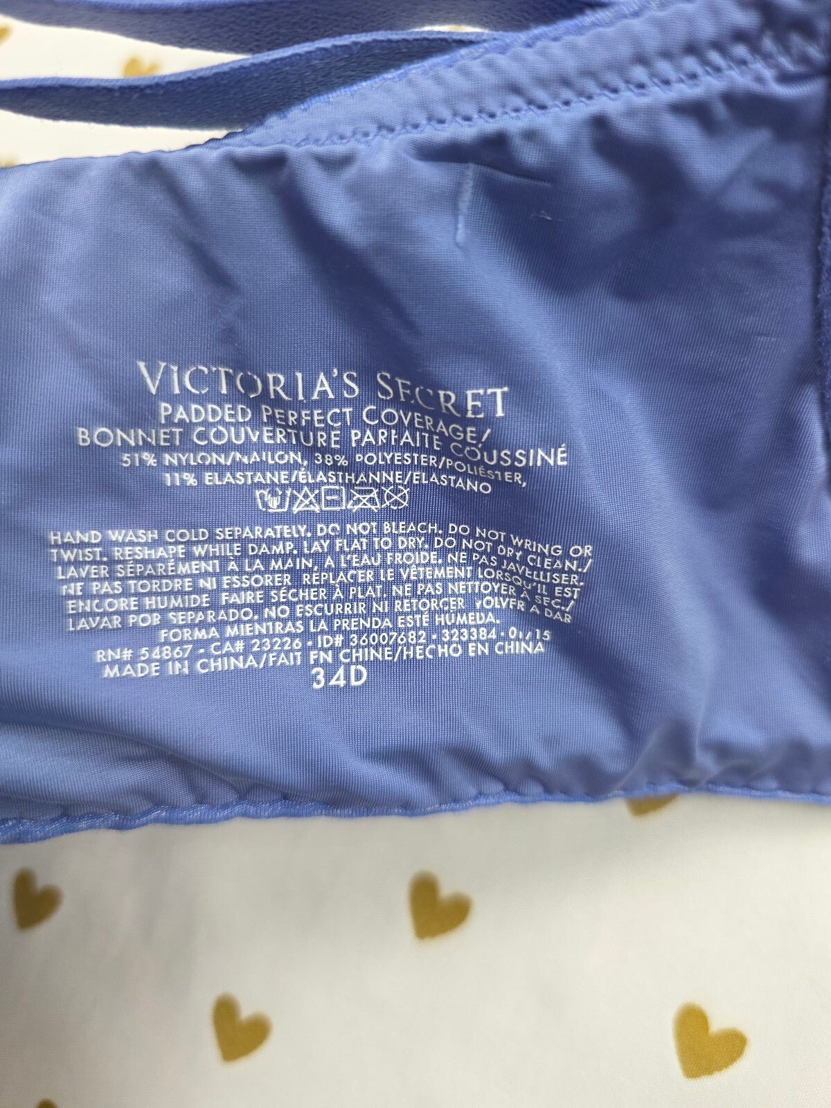 Victorias Secret Blue Padded Perfect coverage Bra 34D