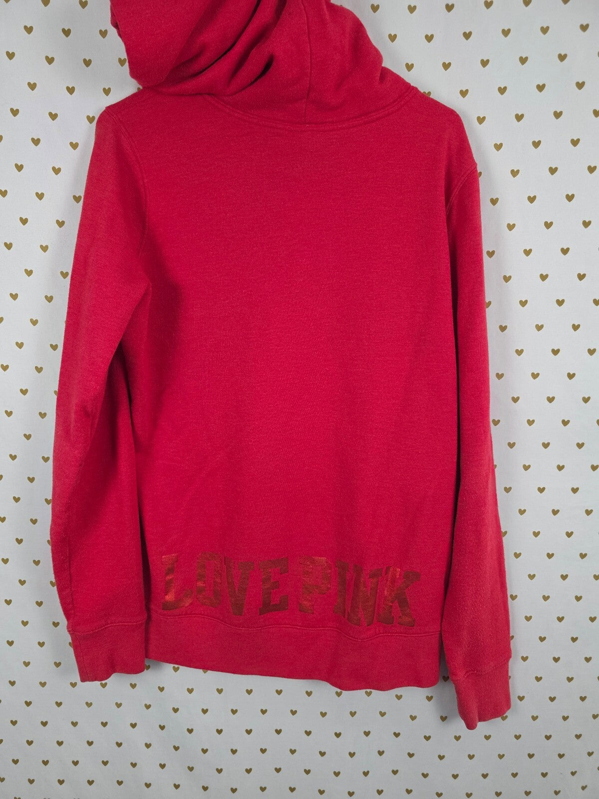 Victorias Secret Pink Red Bling Sequined Full Zip Oversized Hoodie Jacket Large
