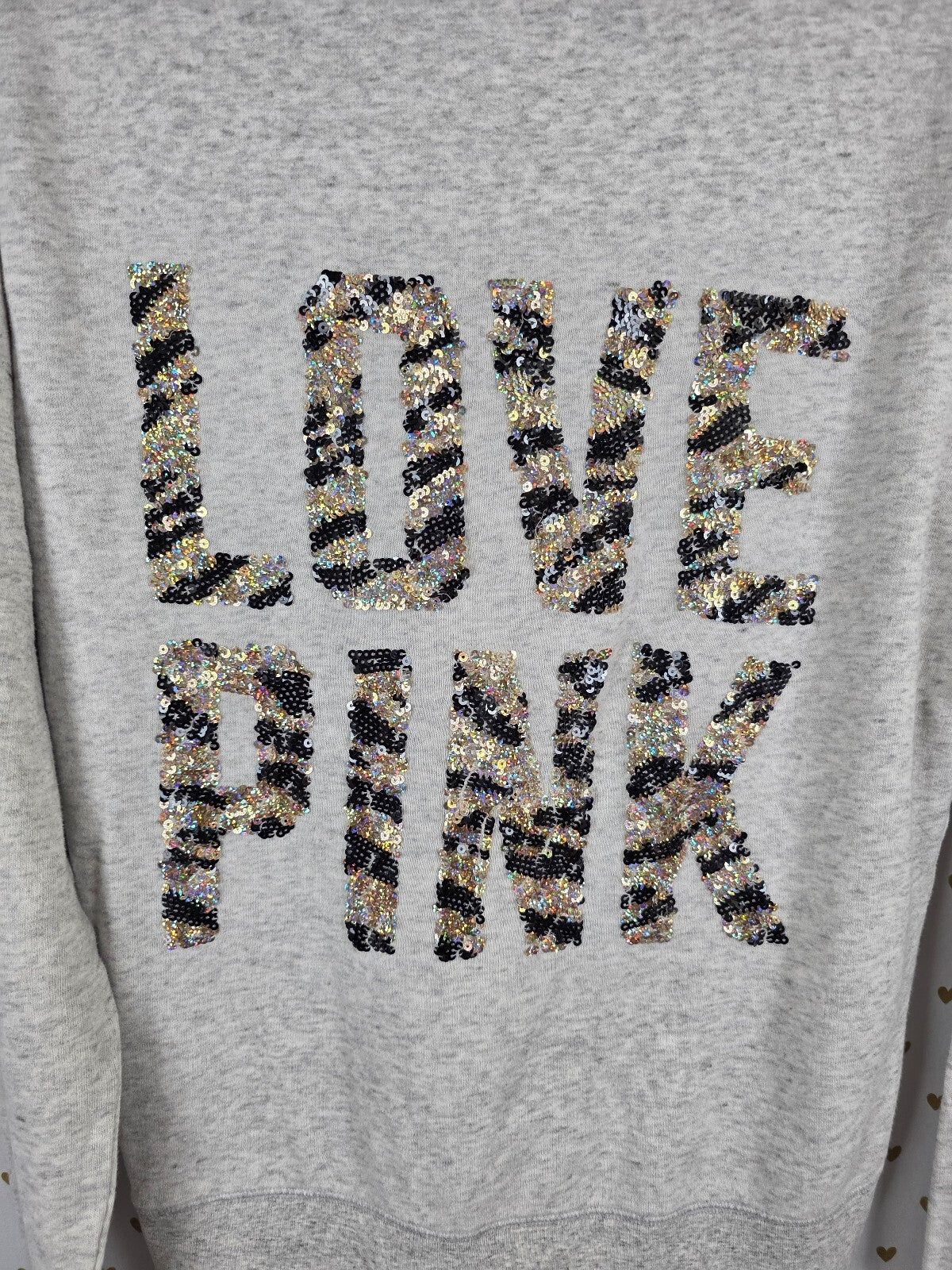 Victorias Secret Pink Zebra Bling Sequined Full Zip Hoodie Jacket Large