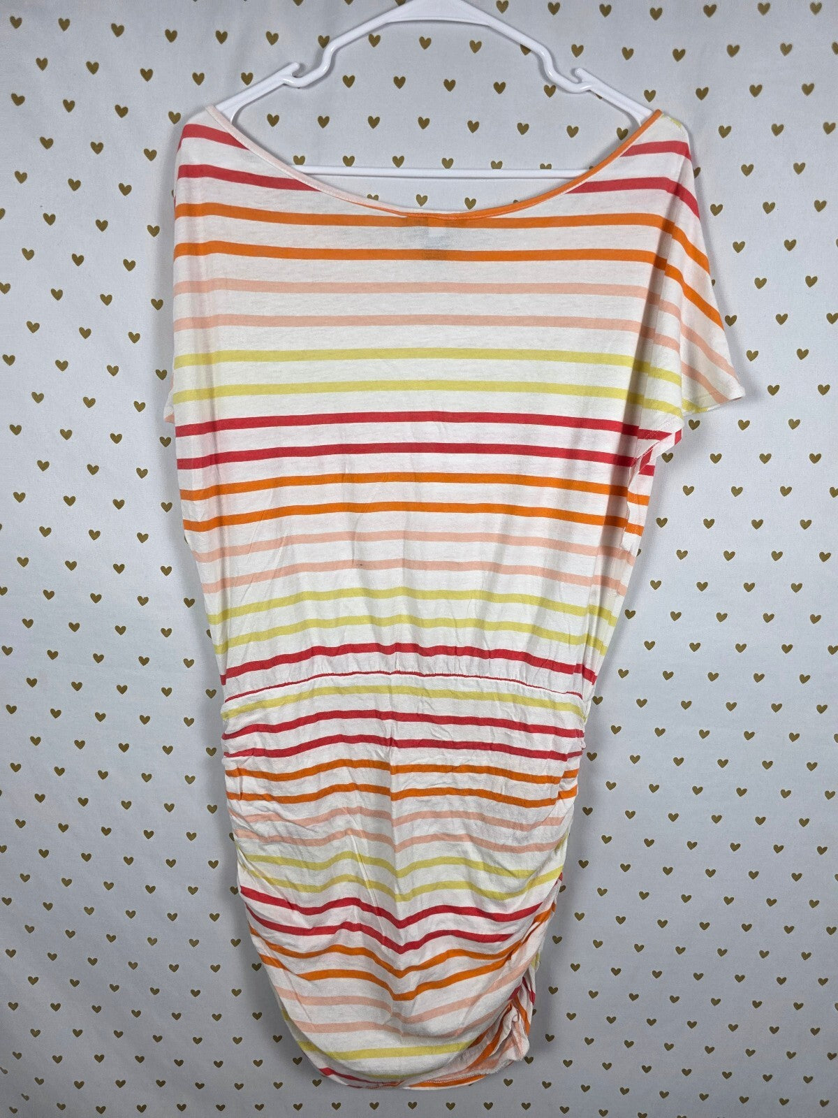 Victoria's Secret Striped Blouson Dress Ruched Waist Medium Orange Pink Yellow