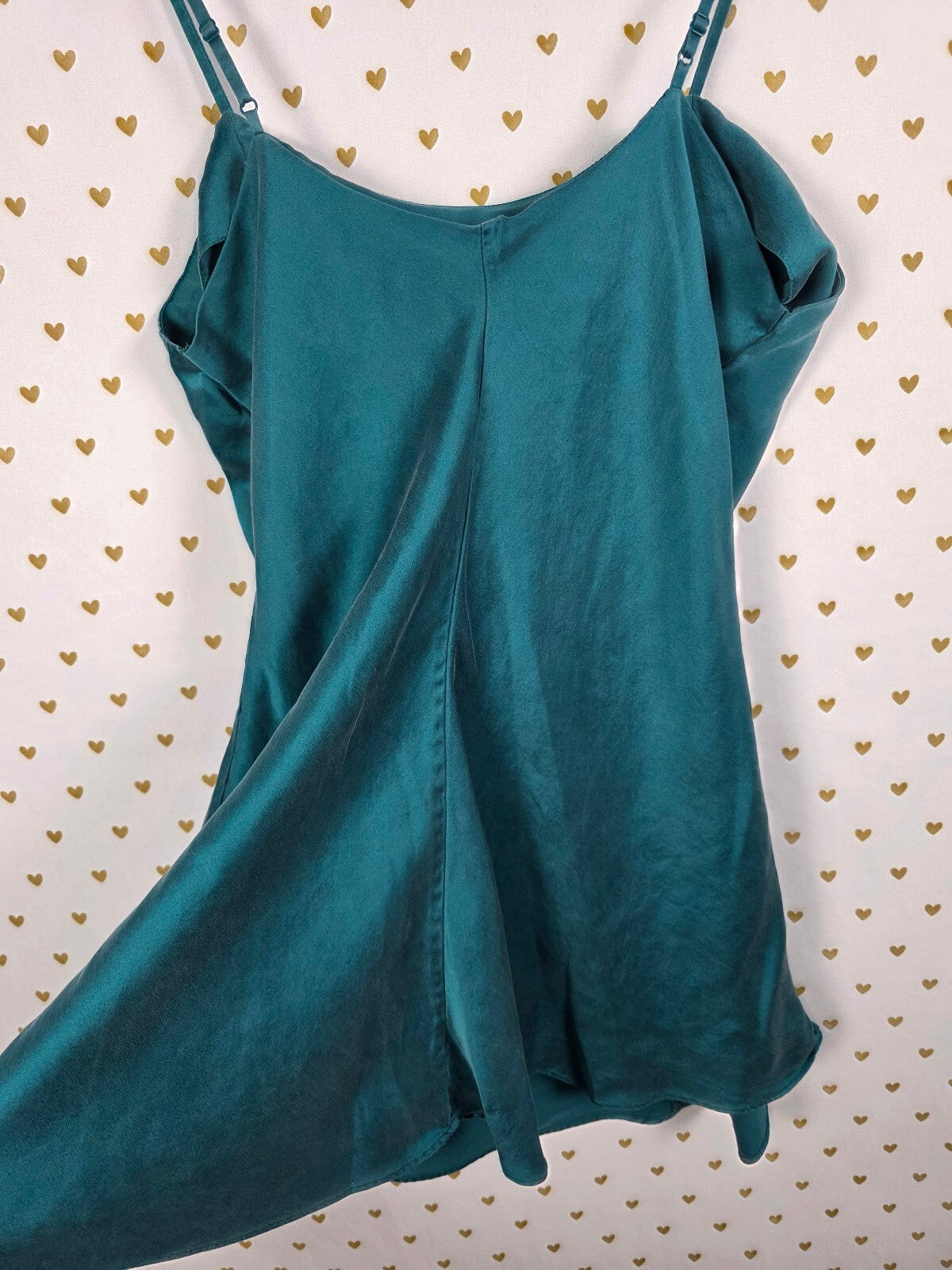 Victorias Secret Vintage Heart Label 100% Silk Green Slip Dress Y2k