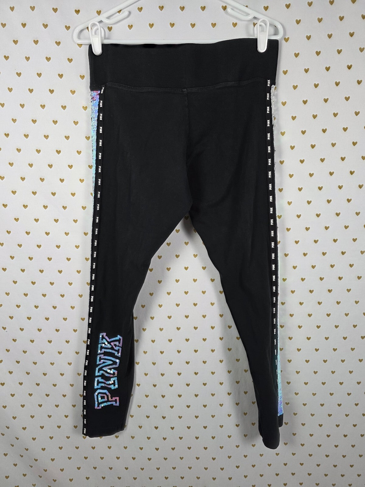 Victorias Secret PINK Mermaid Flip Sequin SET Yoga Pants Tee shirt LARGE NEW