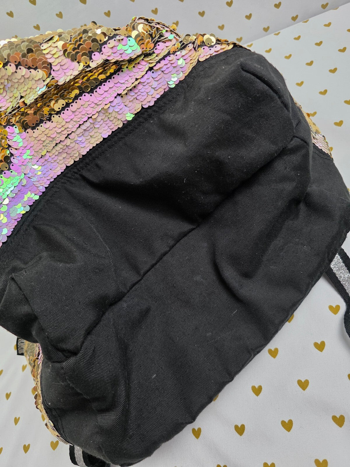 Victoria's Secret PINK Flip Sequin Backpack Gold Pink LOVE PINK Book Bag