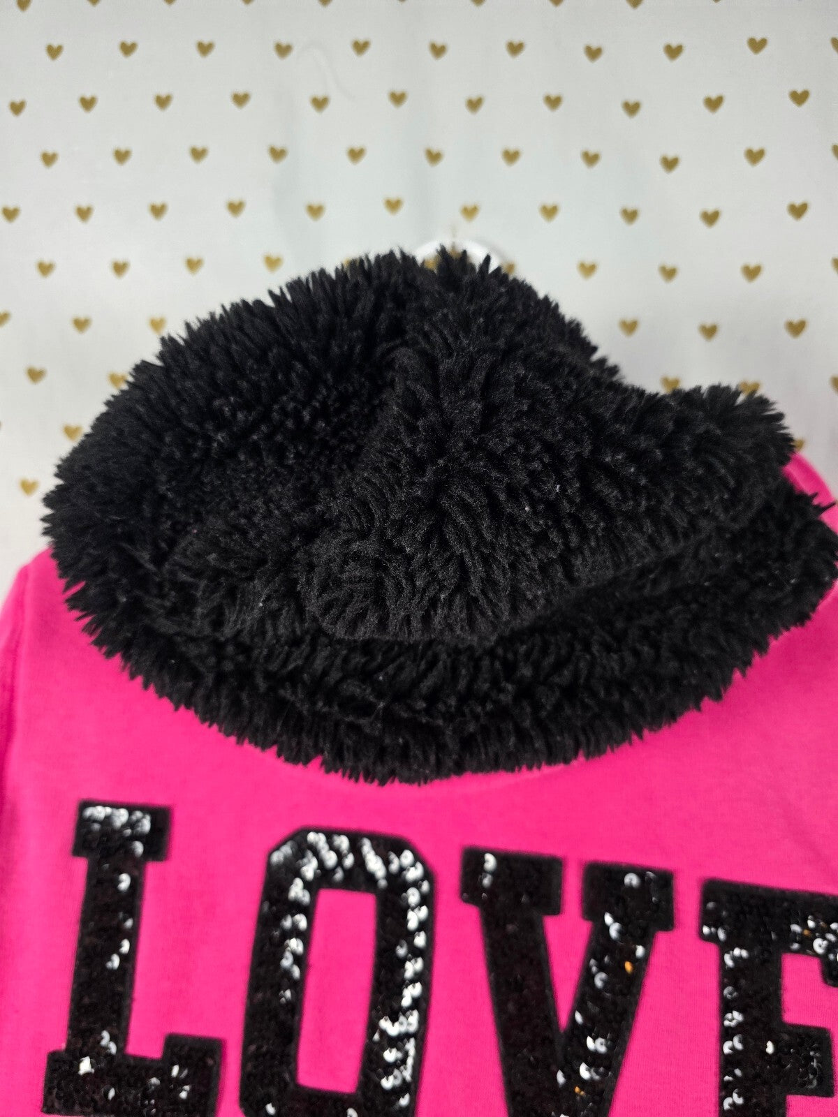 Victorias Secret Pink Fur lIned Bling Sequined Hoodie Jacket Medium Warm