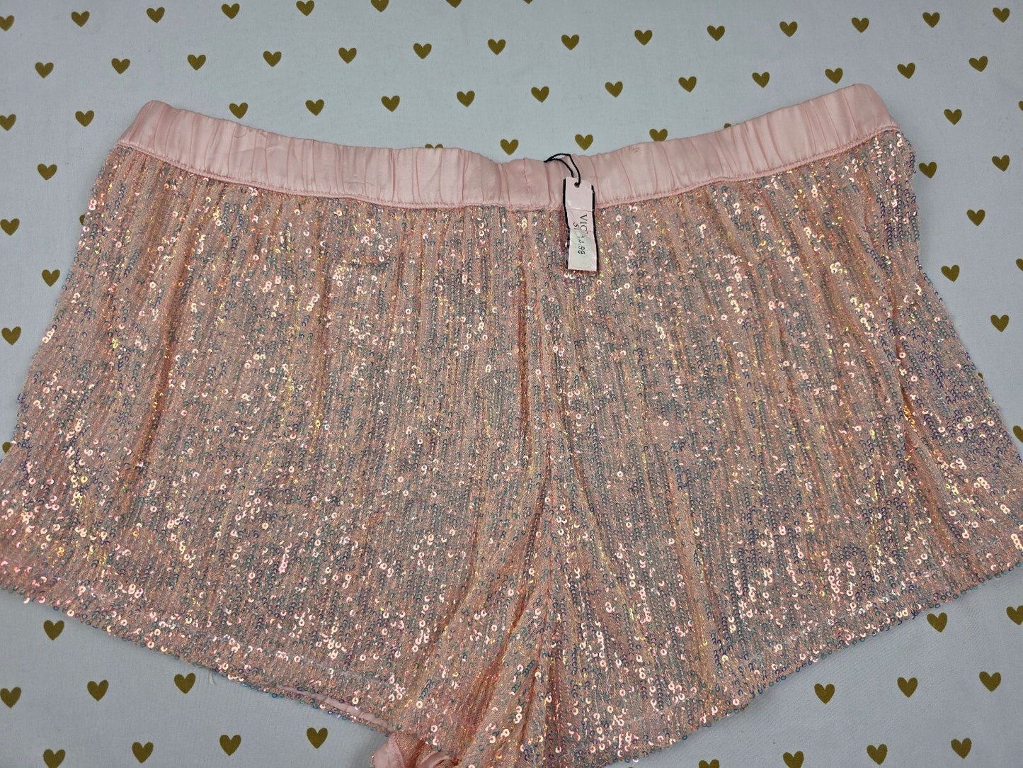 Victoria's Secret Sequin Sleep Shorts Pink Iridescent Glam Lounge L Large NWT