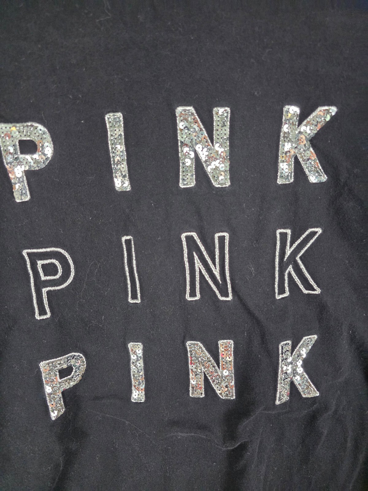Victorias Secret PINK BLING Zebra Stripe Long Sleeve Tee Shirt Sequined XS