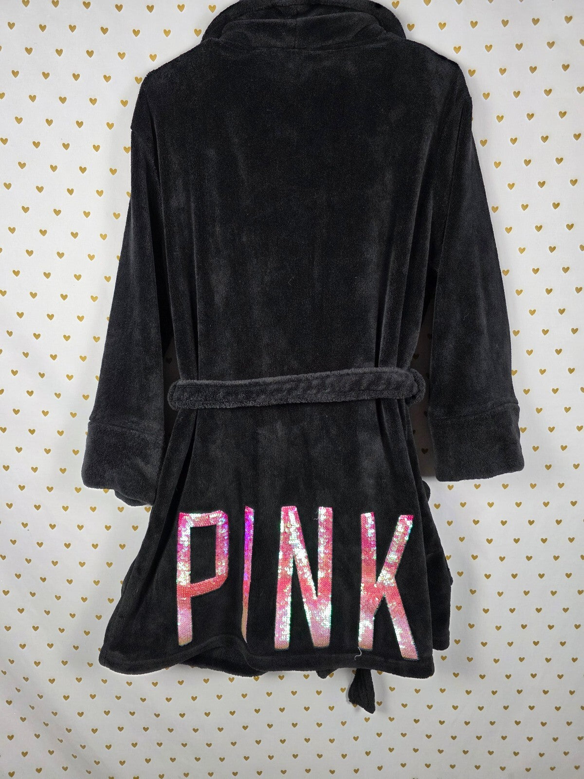 Victorias Secret Soft Fluffy Logo BLING Iridescent Warm Black Robe ONE SIZE FITS