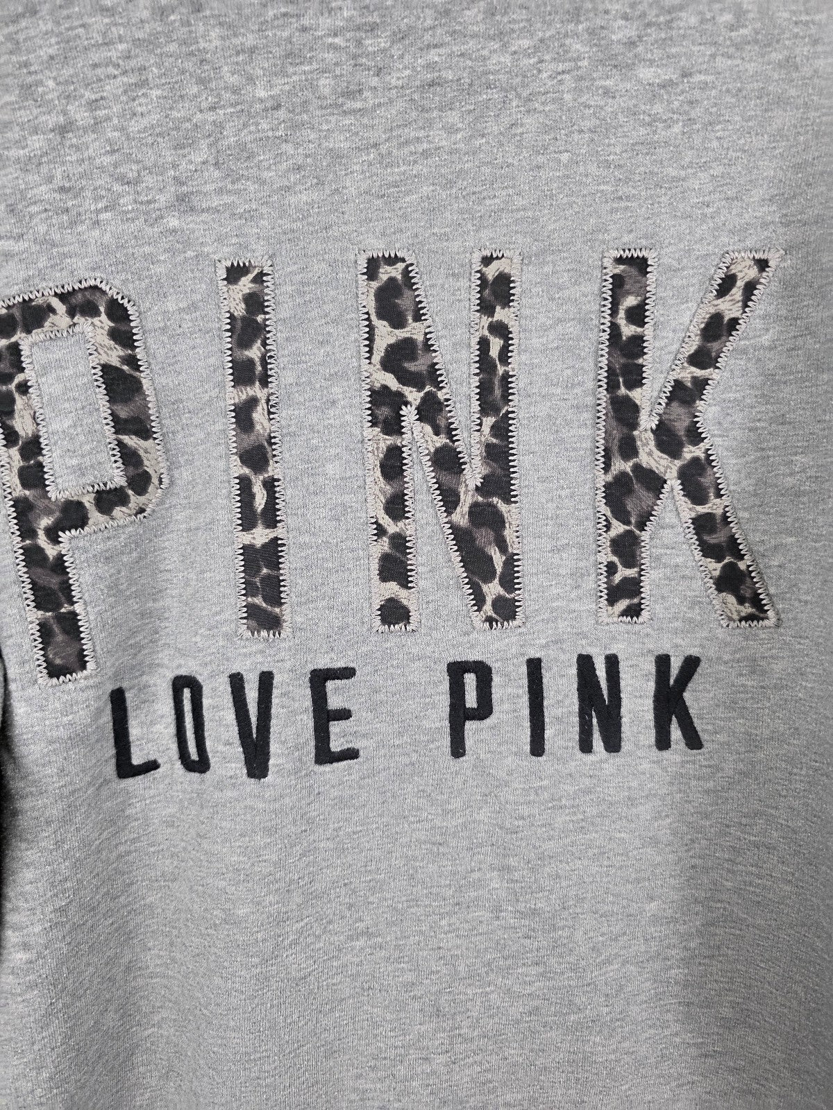 Victorias Secret Pink Quarter Zip Leopard Cheetah Sweater Shirt Logo XS