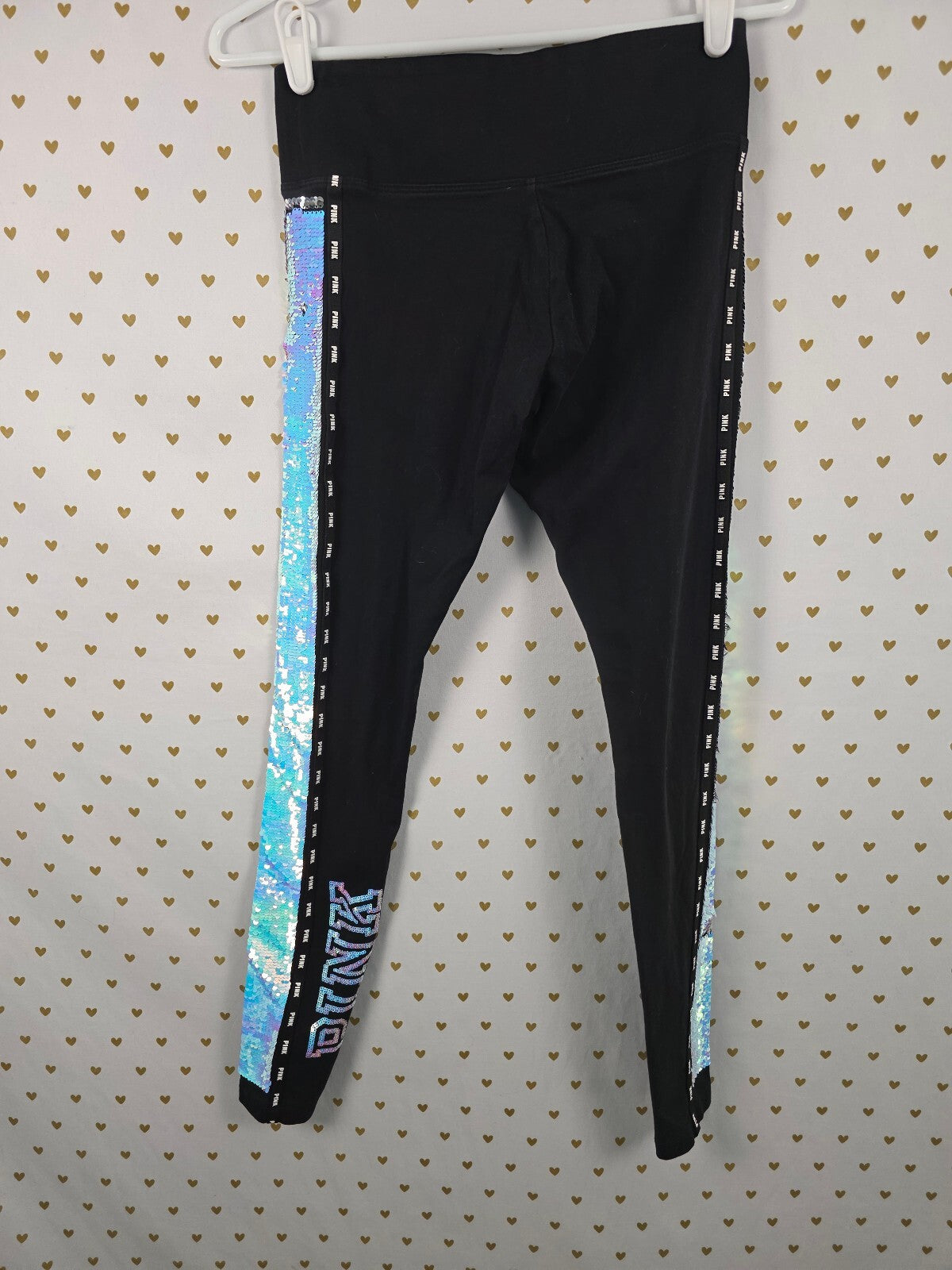 Victorias Secret PINK Mermaid Flip Bling Yoga Pants & Tee set outfit Small HTF