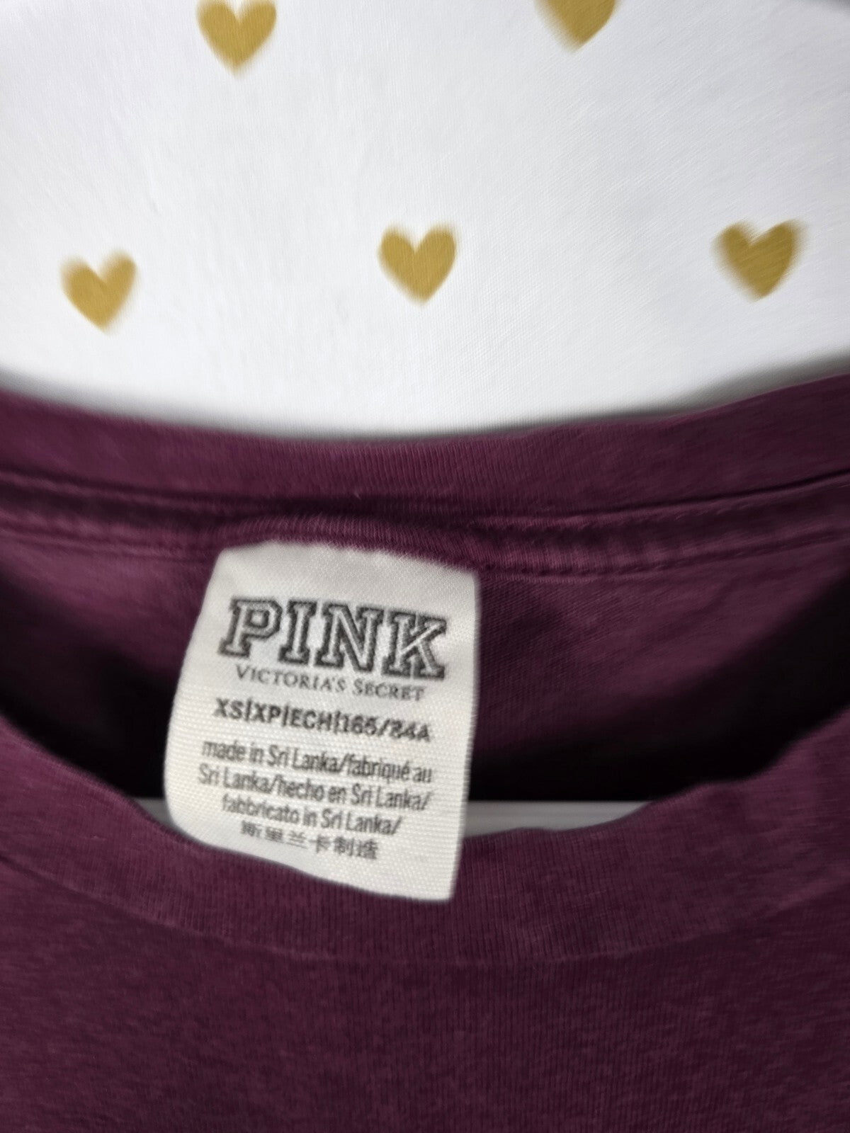 Victorias Secret PINK Gold BLING Sequined Tee Shirt Maroon XS