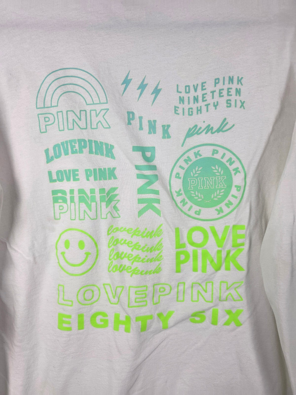 Victorias Secret PINK Gradient Campus Logo Green Tee Shirt SMALL