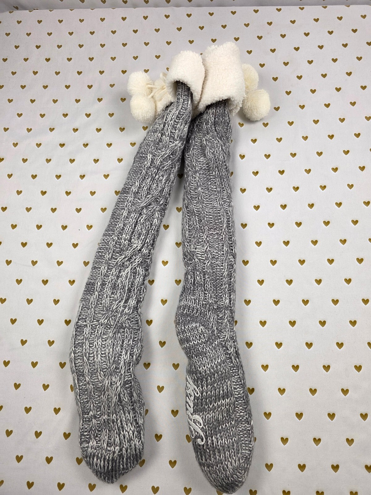 Victoria's Secret PINK Forever Busy Sherpa Cable Knit Slipper Socks NWT OS