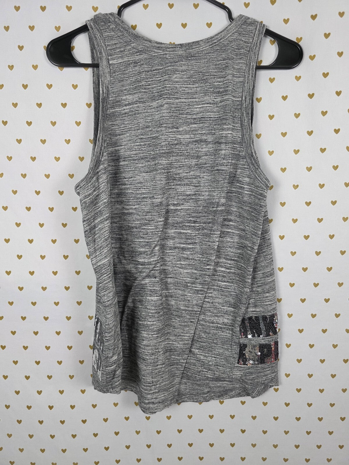 Victorias Secret PINK Grey Bling Sequined Tank Top Logo LARGE