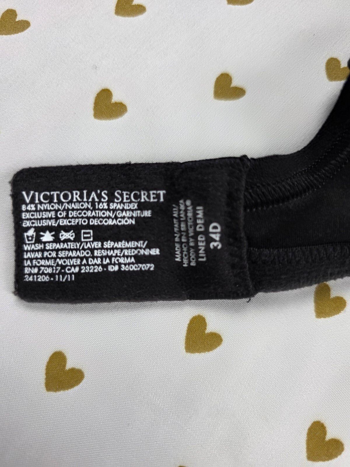 Victorias Secret Black Lined Demi Balconette Bra 34D