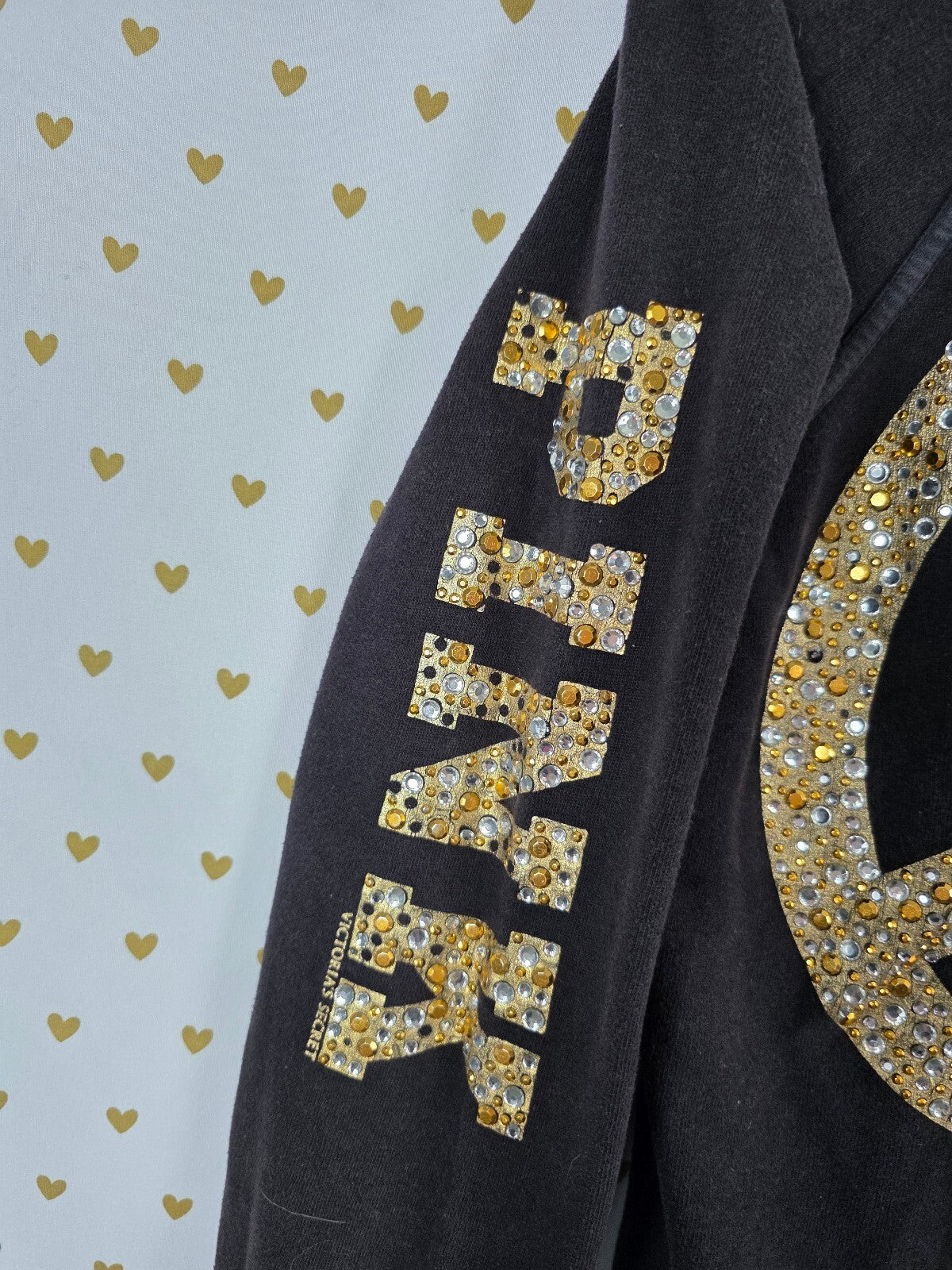 Victorias Secret Pink Vintage peace Bling Gold Logo Y2k Full Zip Hoodie Jacket S