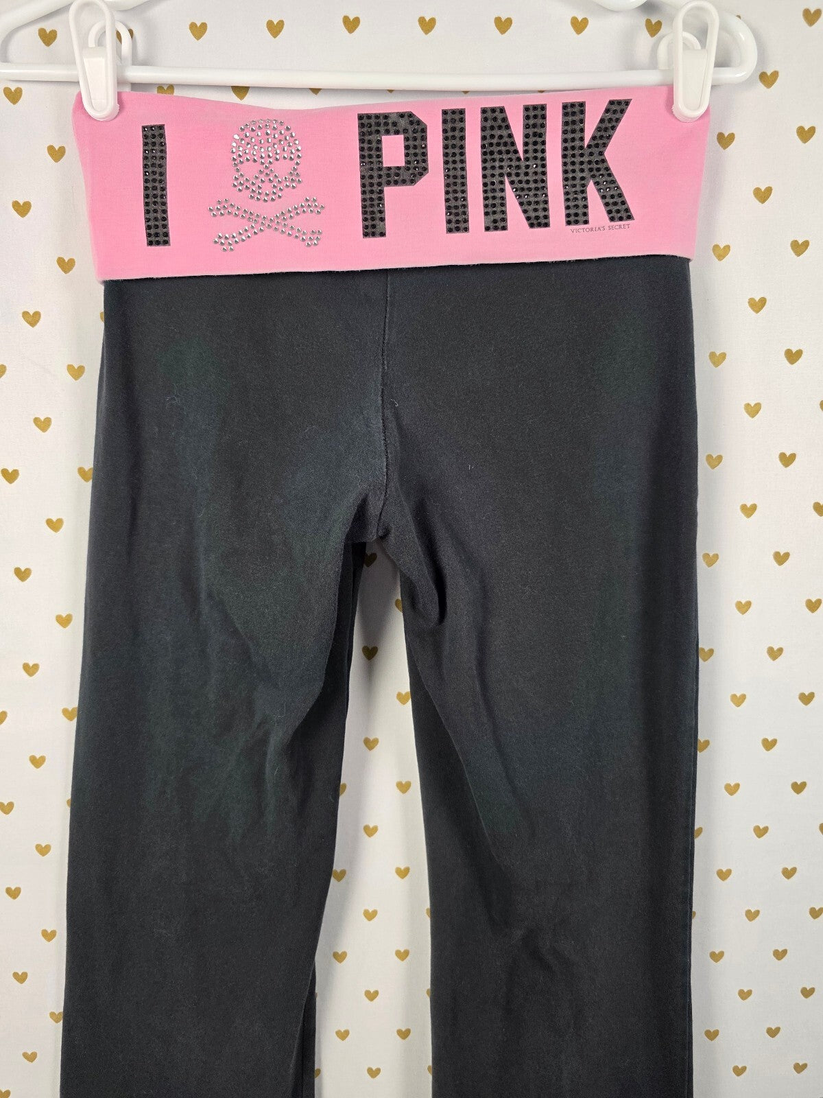Victoria’s Secret PINK XS Skull Rhinestone BLING Foldover Yoga Pants RARE HTF