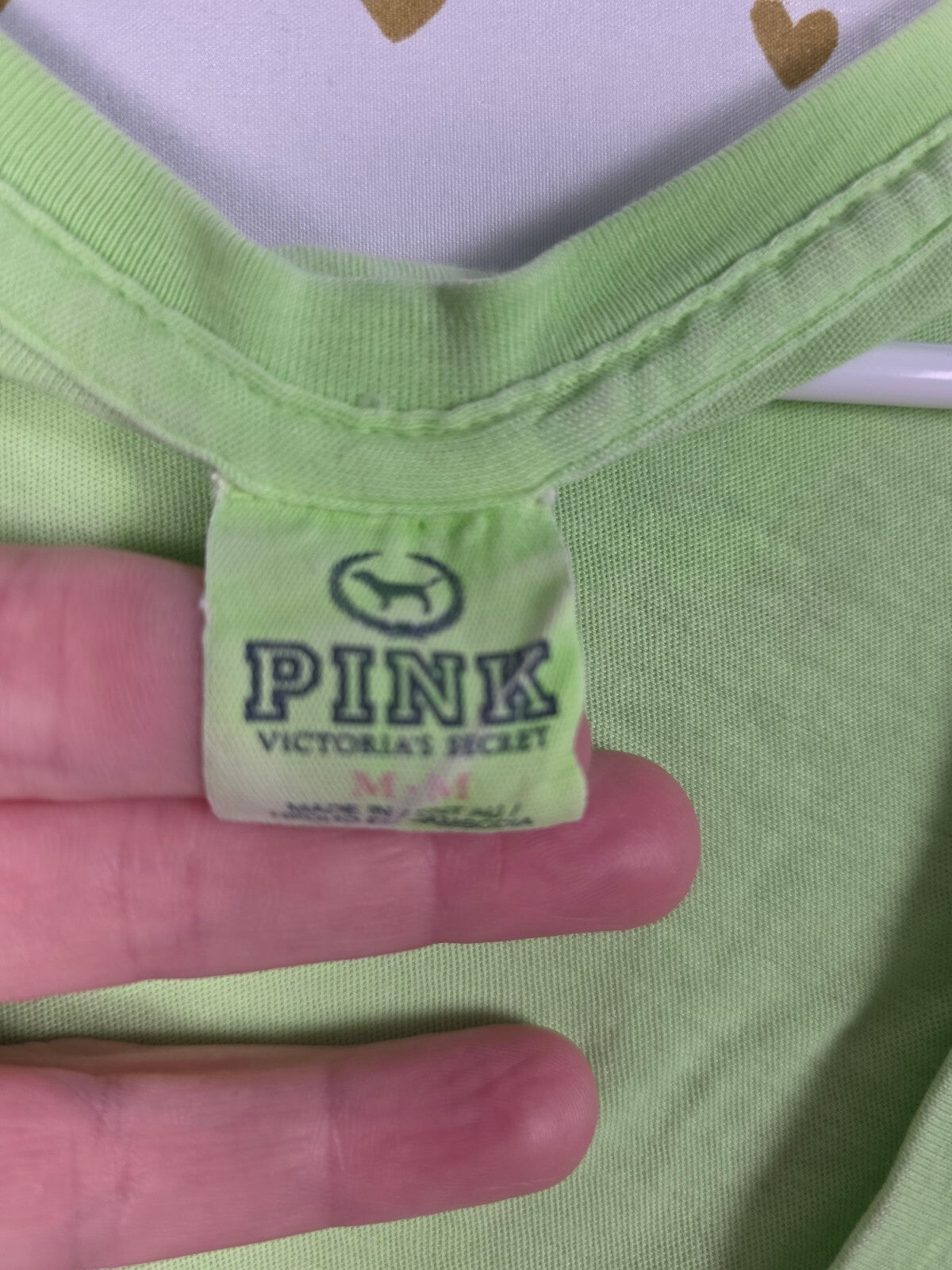 Victorias Secret PINK Vintage V neck Logo 86 Green tee shirt Y2k Medium
