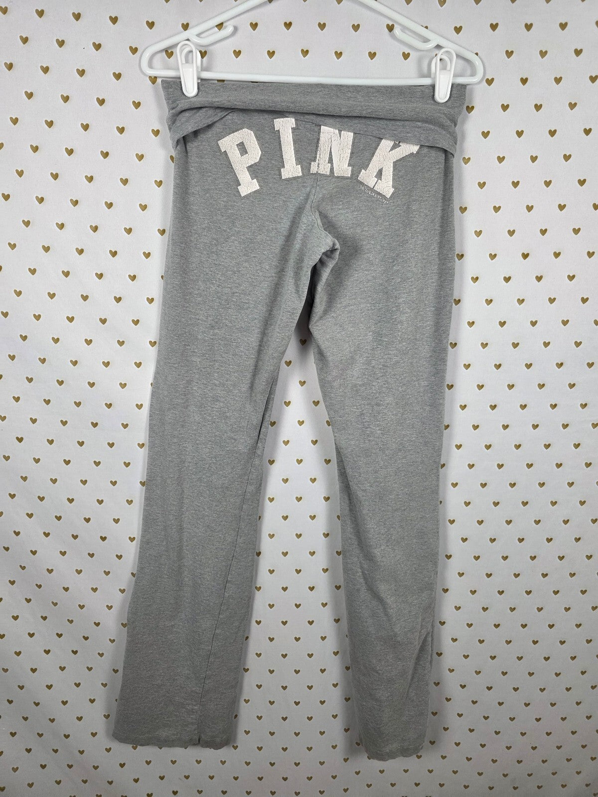 Victoria's Secret PINK 86 Foldover Flare Yoga Pants XS Gray Booty Spellout