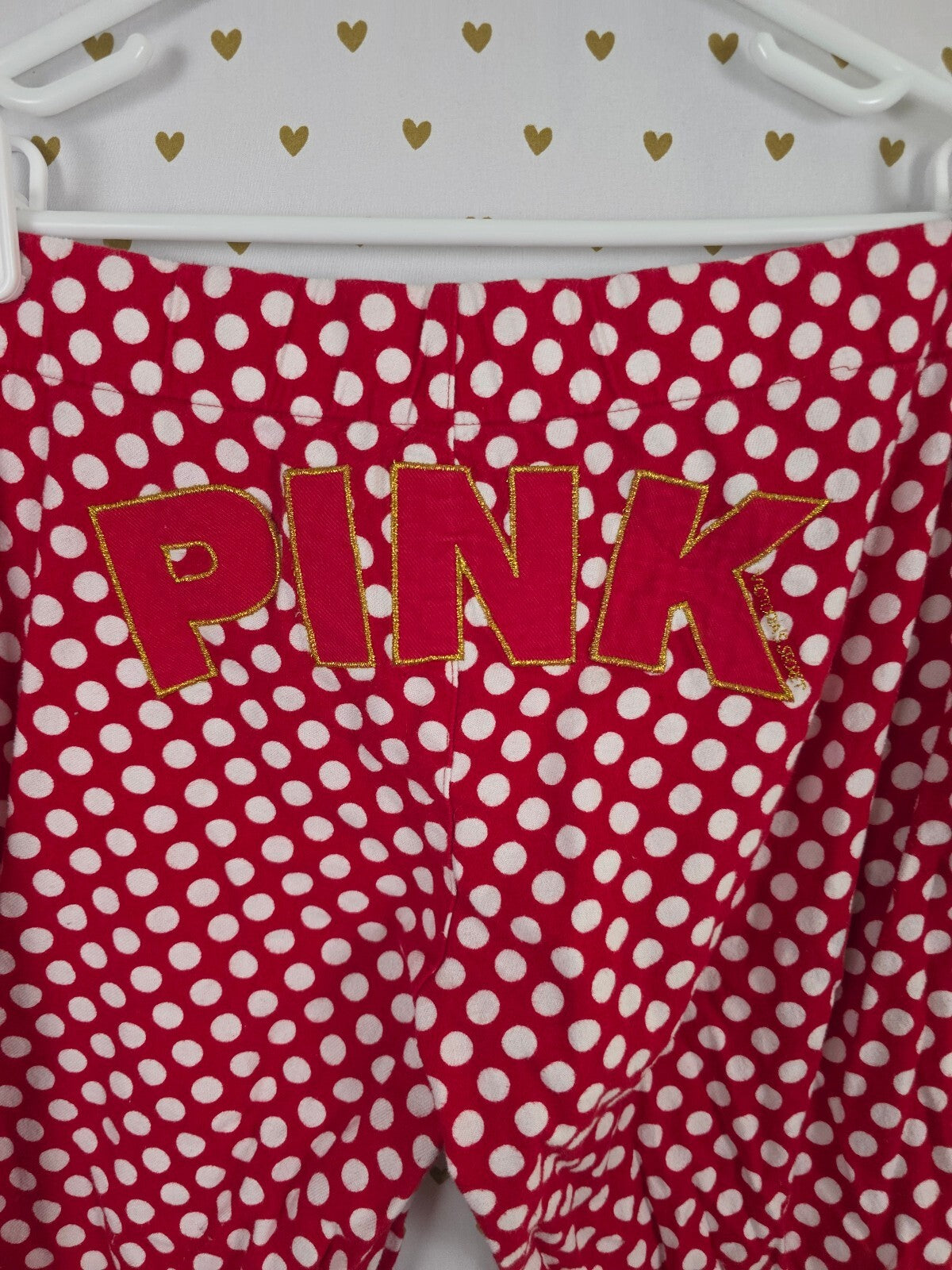 Victorias Secret Pink Red Polka Dot Logo Butt Medium Sleep Pants Pajama PJ
