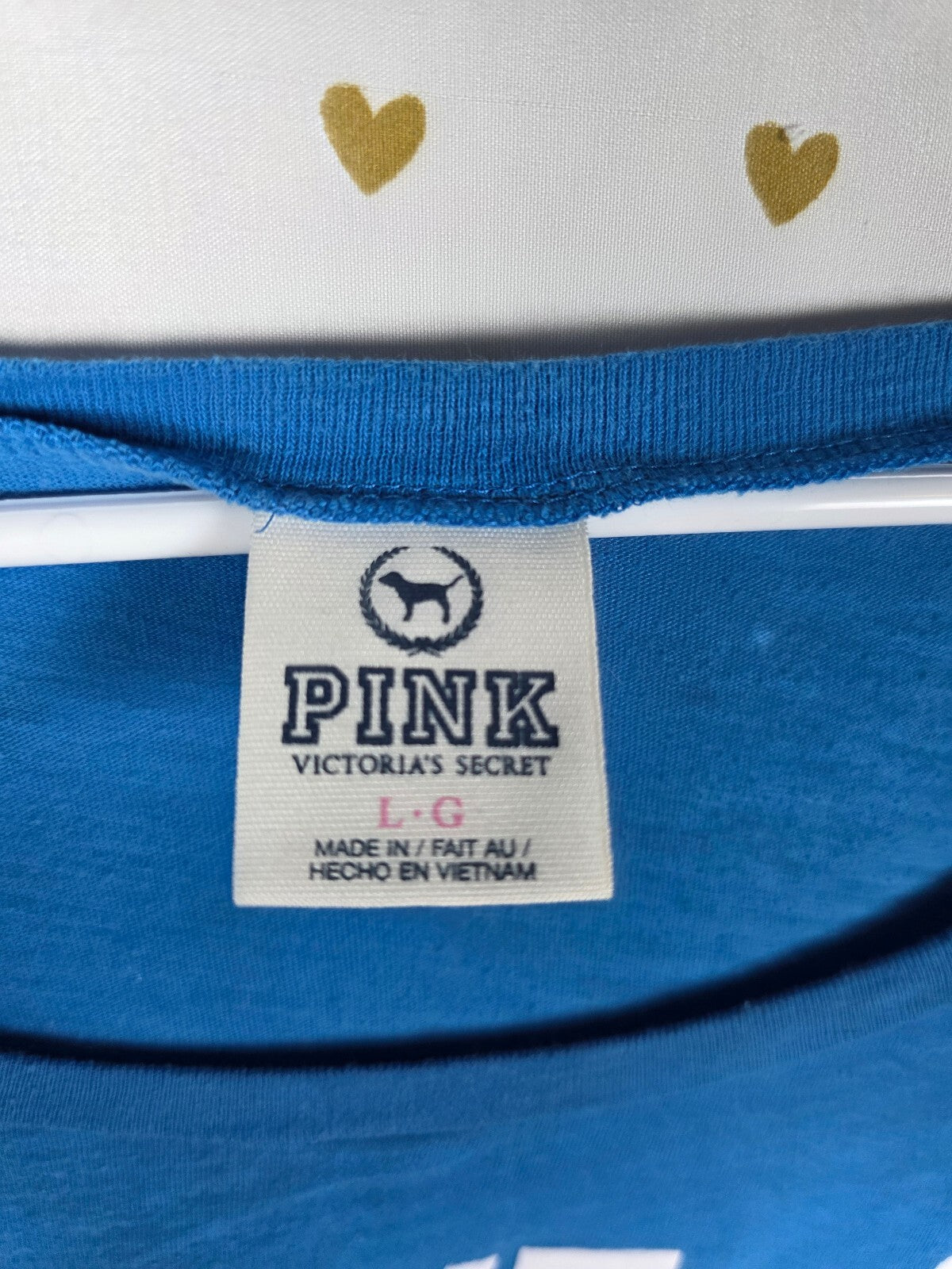 Victorias Secret PINK Cropped Vintage Y2k LOVE Logo Large Blue Tee shirt