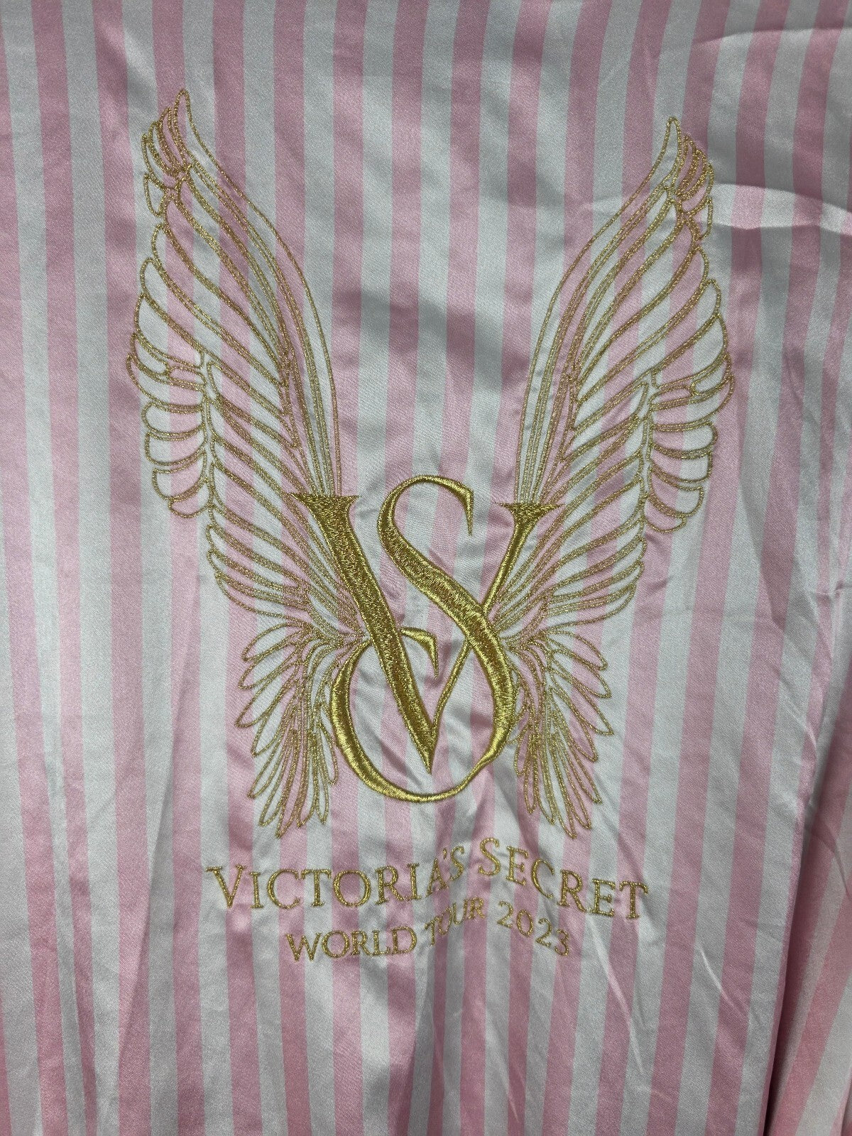 Victoria's Secret World Tour 2023 Pink Stripe Satin Robe Gold Wings Belt XL XXL