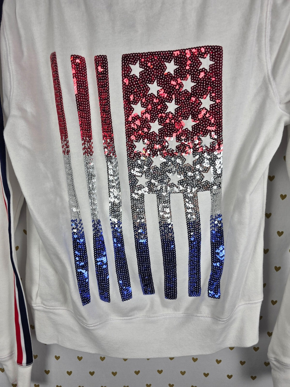 Victorias Secret Pink USA American Flag Bling sequined Gradient Hoodie Jacket Sm