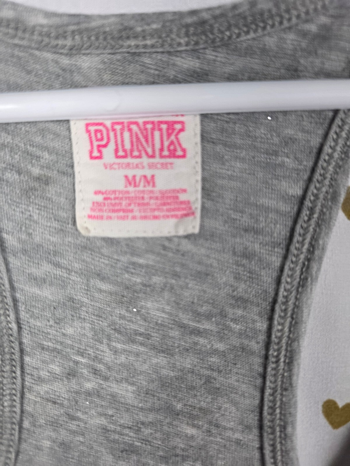 Victoria's Secret PINK Let's Get It On Gray Racerback Tank Top Size M