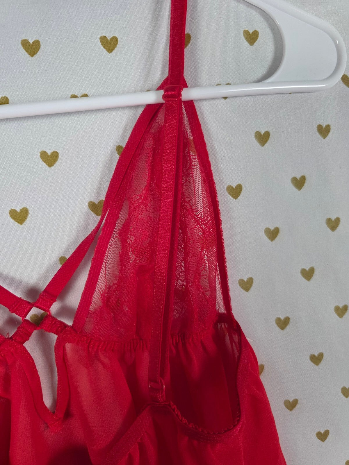 Victorias Secret Red Sheer Strappy Babydoll Nightie Medium Lingerie Dress