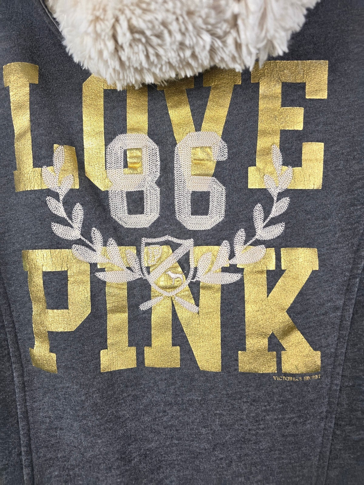 Victorias Secret Pink GRAIL Fur Lined LOVE Hoodie Double Breasted Y2K VTG jacket