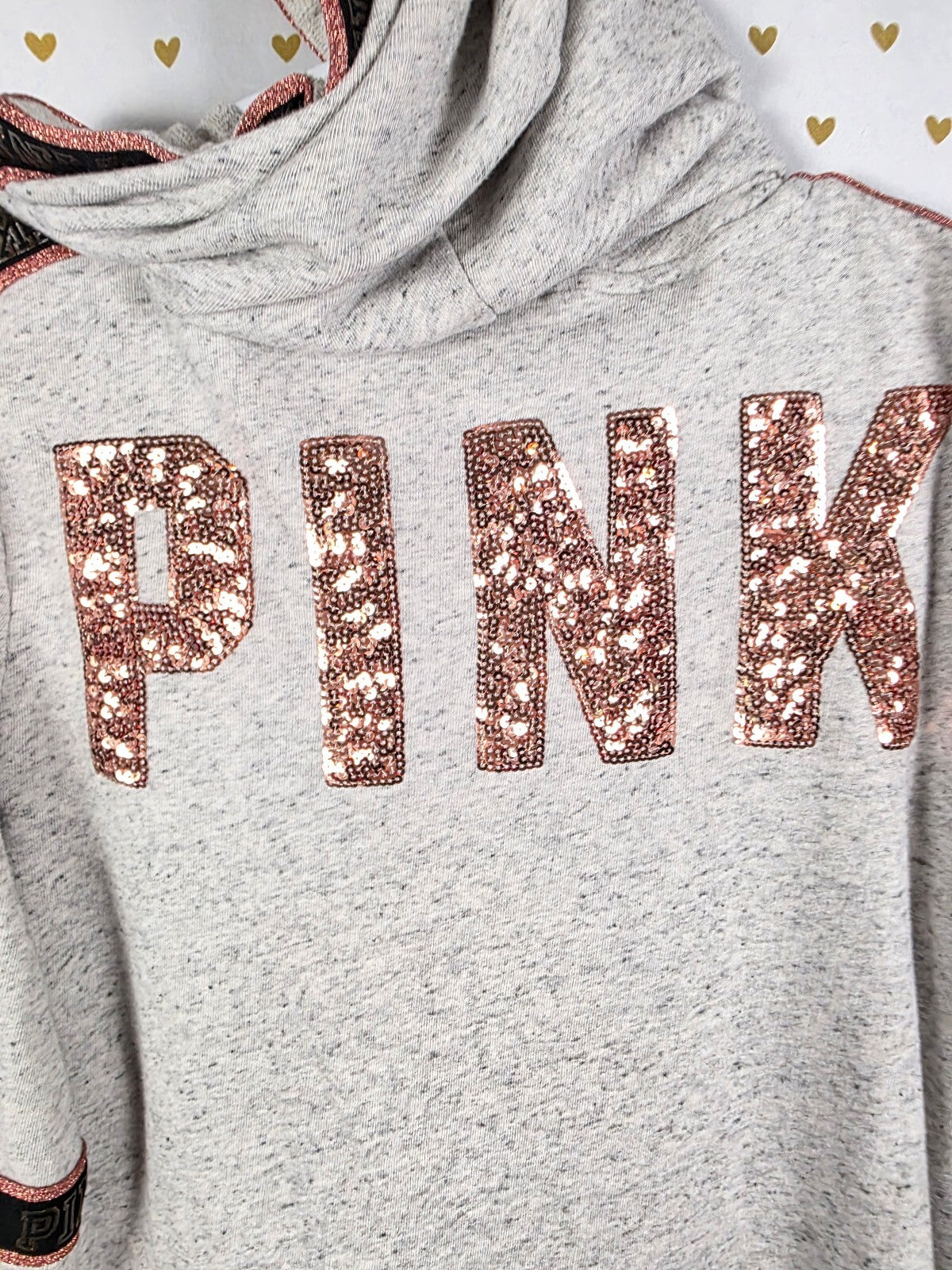 Victorias Secret Pink Rose Gold Bling Hoodie Jacket Coat Sequined Medium