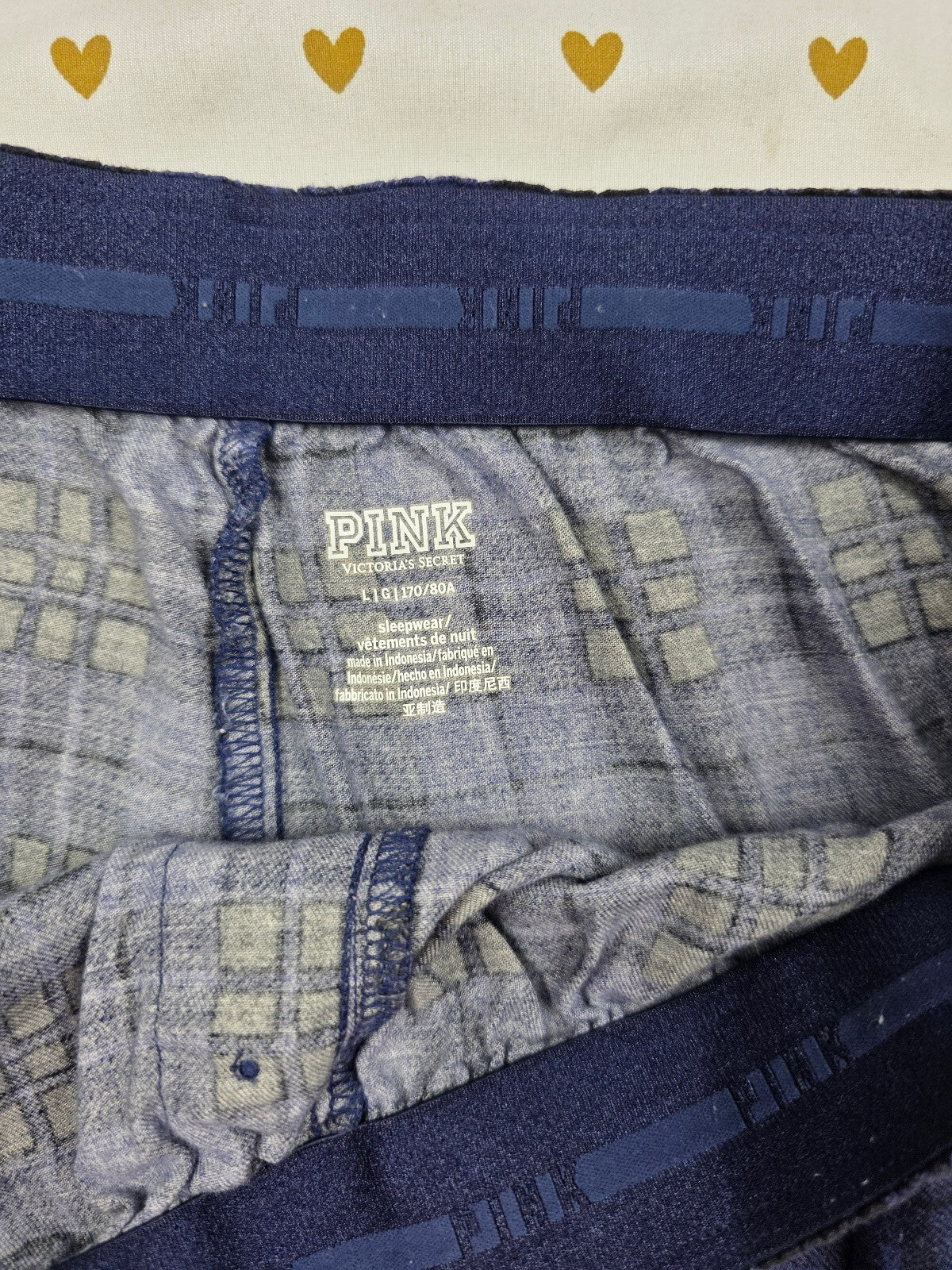 Victorias Secret PINK Blue Plaid LARGE Sleep Shorts Boxers Pajama Bottoms