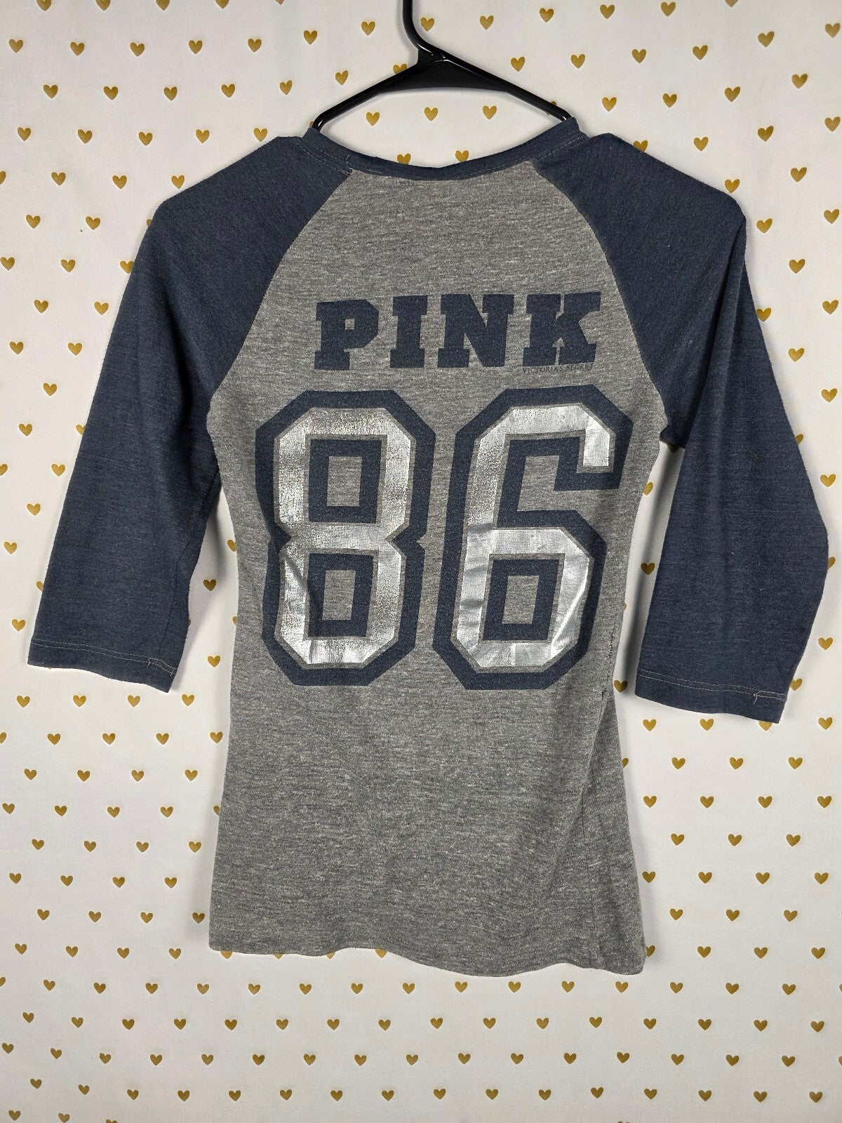 VS PINK New York Yankees MLB Raglan Baseball Tee XS Silver Logo 86
