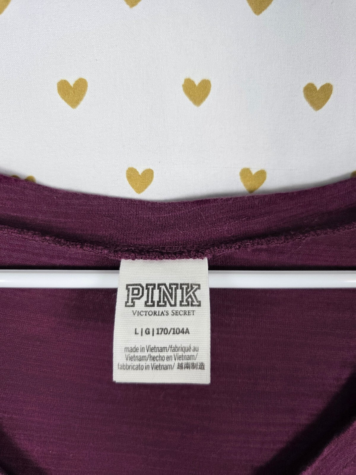 Victorias Secret PINK Maroon Studded Bling V neck Tee shirt Logo LARGE