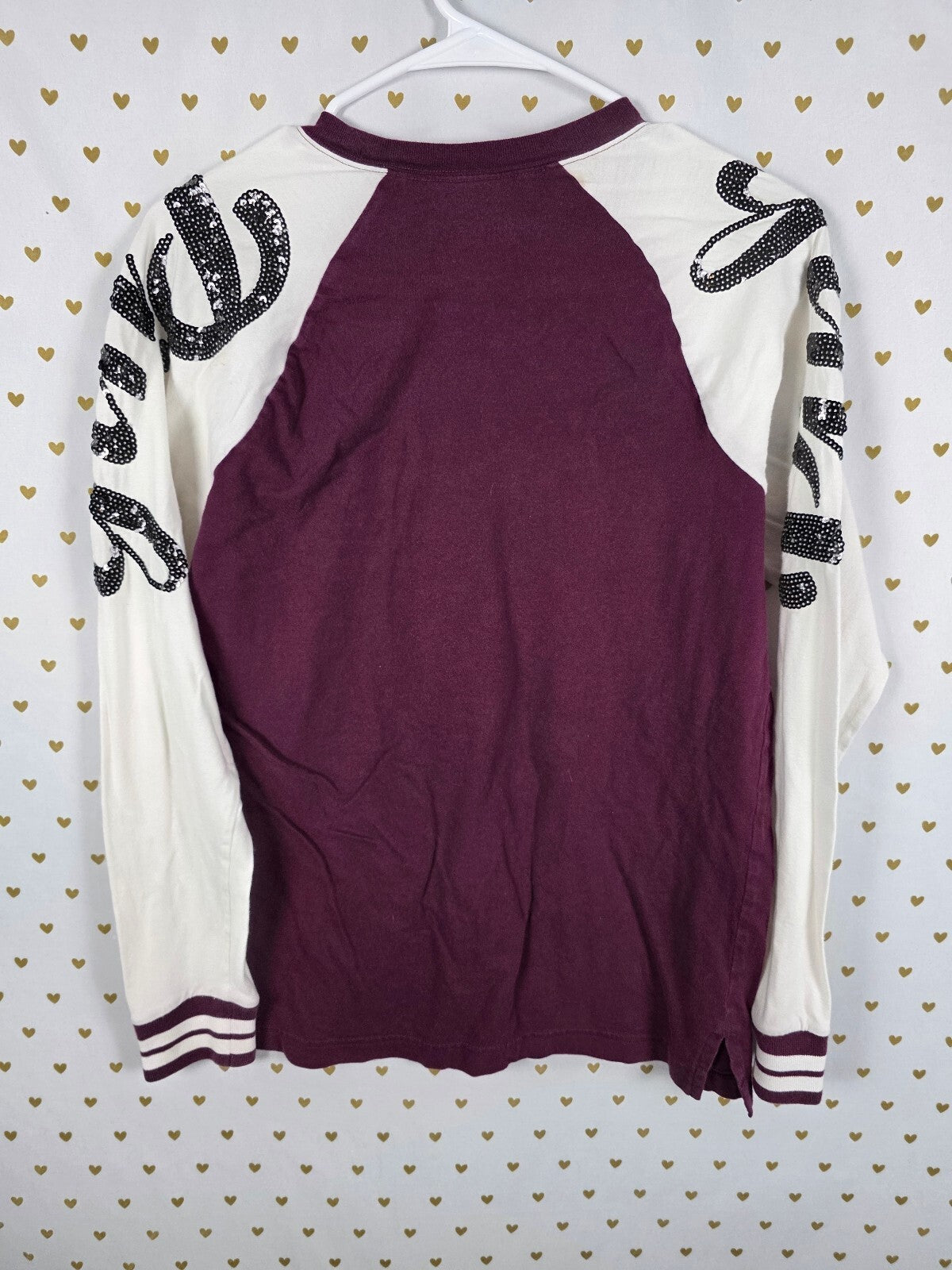 Victorias Secret PINK Raglan Bling Sequined Logo Tee shirt XS