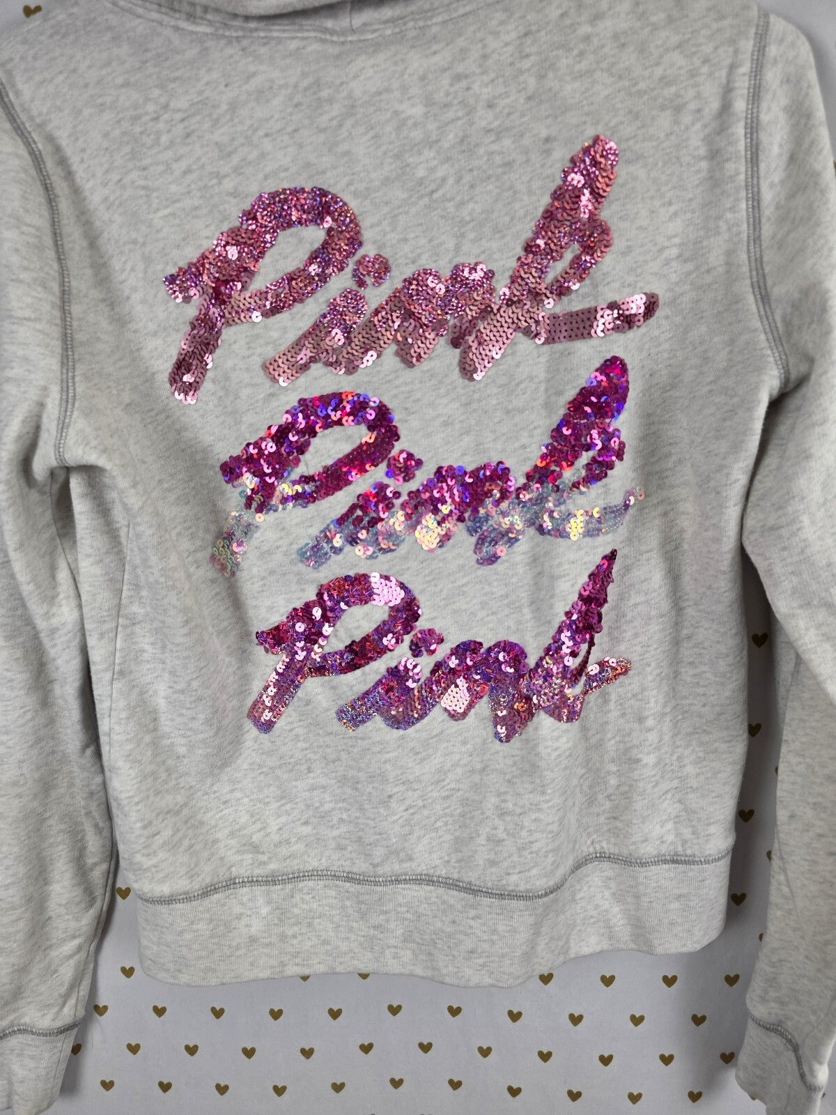 Victorias Secret Pink Gradient Sequined Bling Logo Full Zip Hoodie Jacket Medium