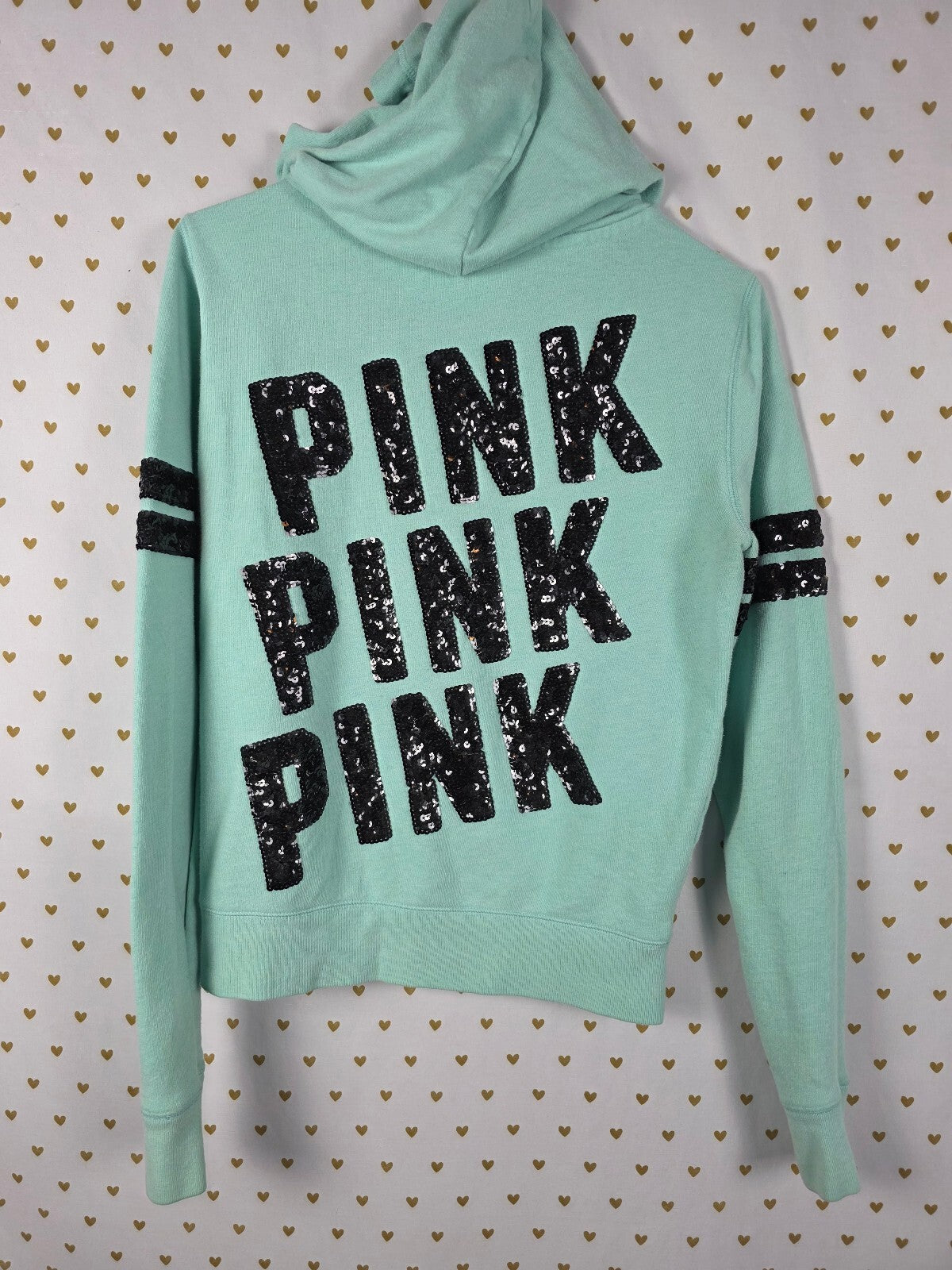 Victorias Secret Pink Mint Bling Full Zip Hoodie sequined jacket Small