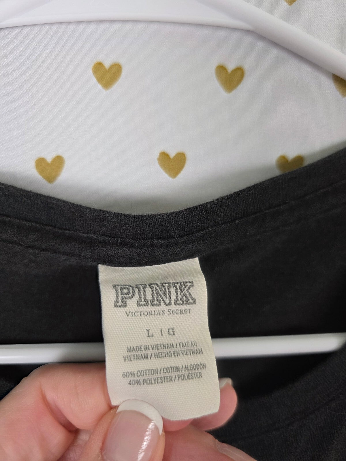 Victorias Secret PINK Bling Sequined Logo Black Tee shirt Large