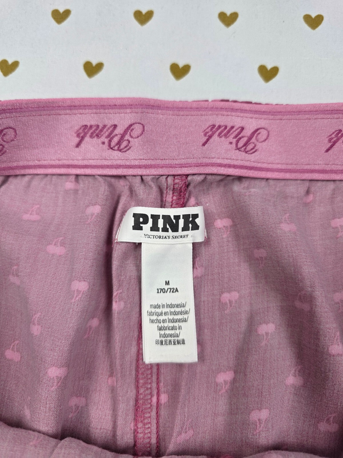 Victorias Secret PINK Cherries Medium Silky Sleep Shorts Boxers Pajama Bottoms