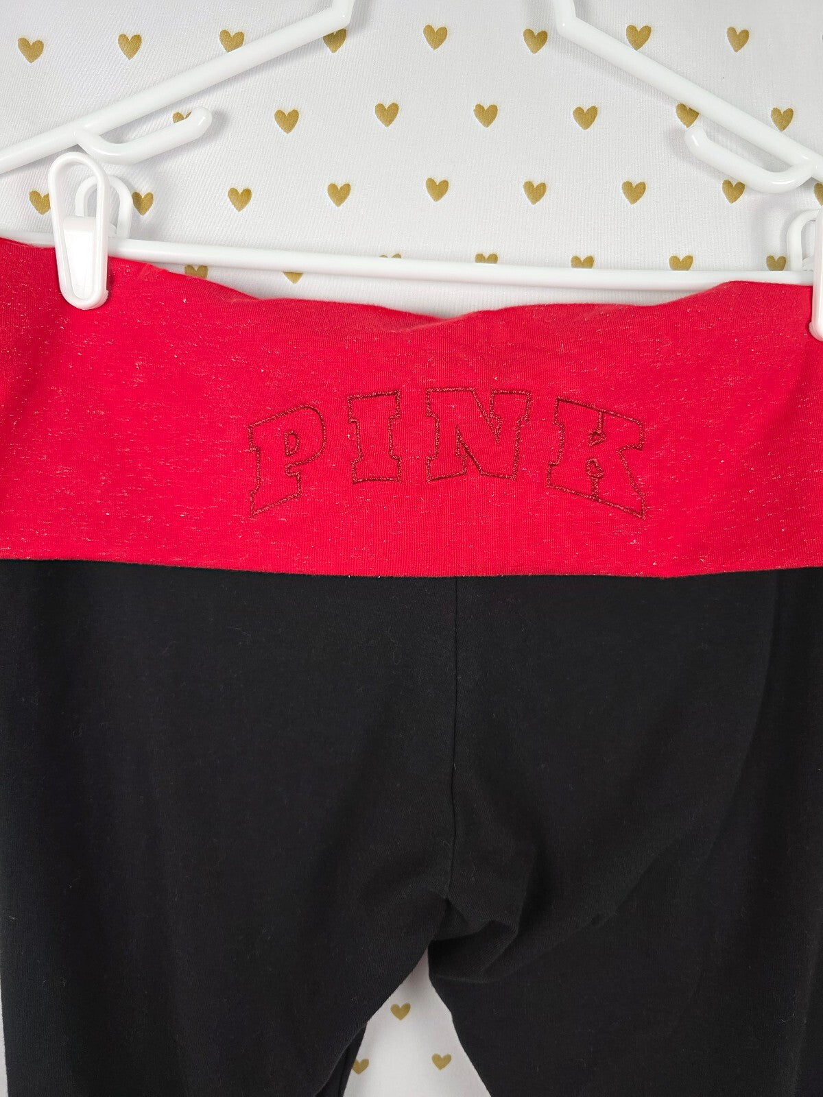 Victorias Secret PINK Red Foldover Ankle Skinny Glitter Yoga Pants XL